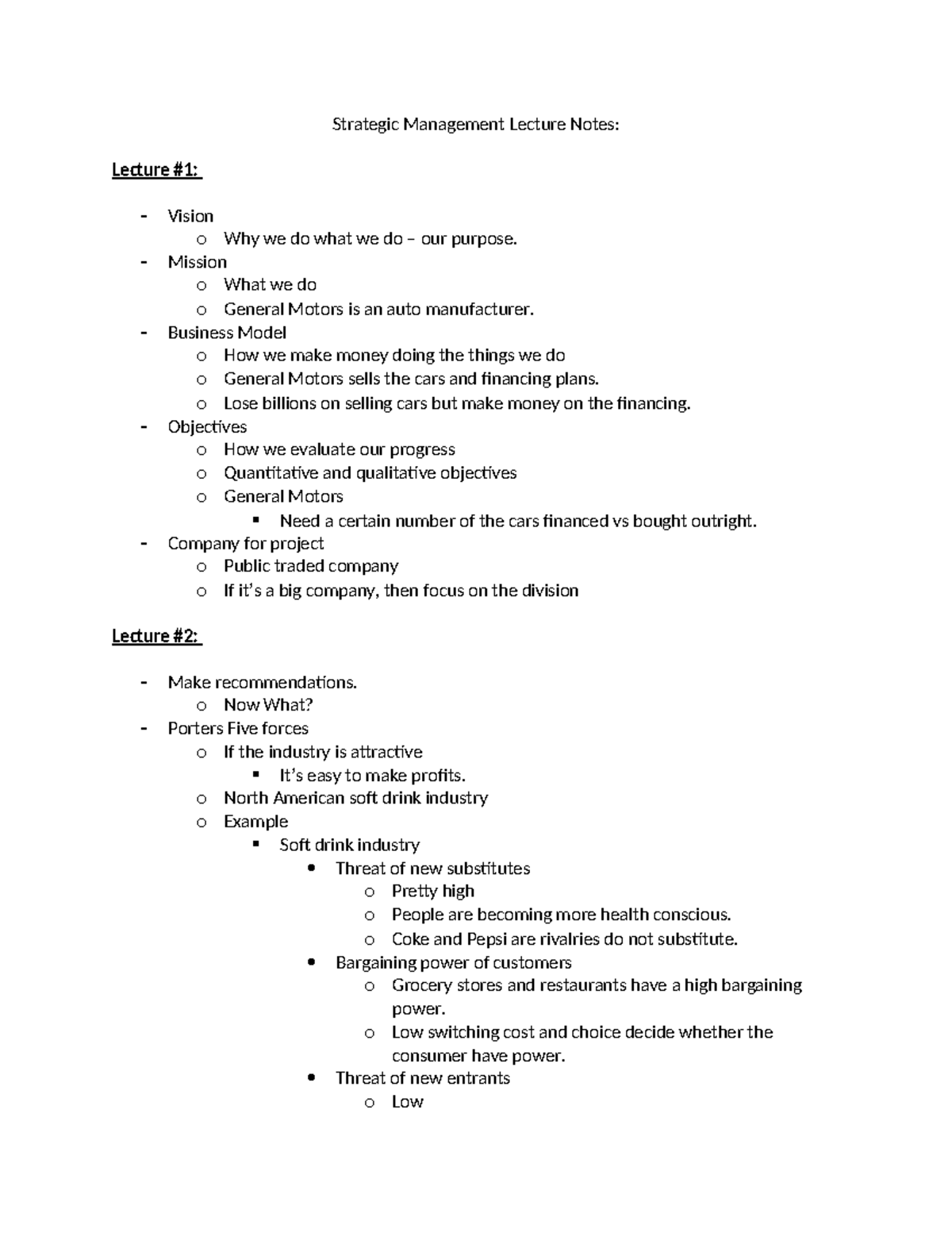 Strategic Management Lecture Notes - Strategic Management Lecture Notes ...