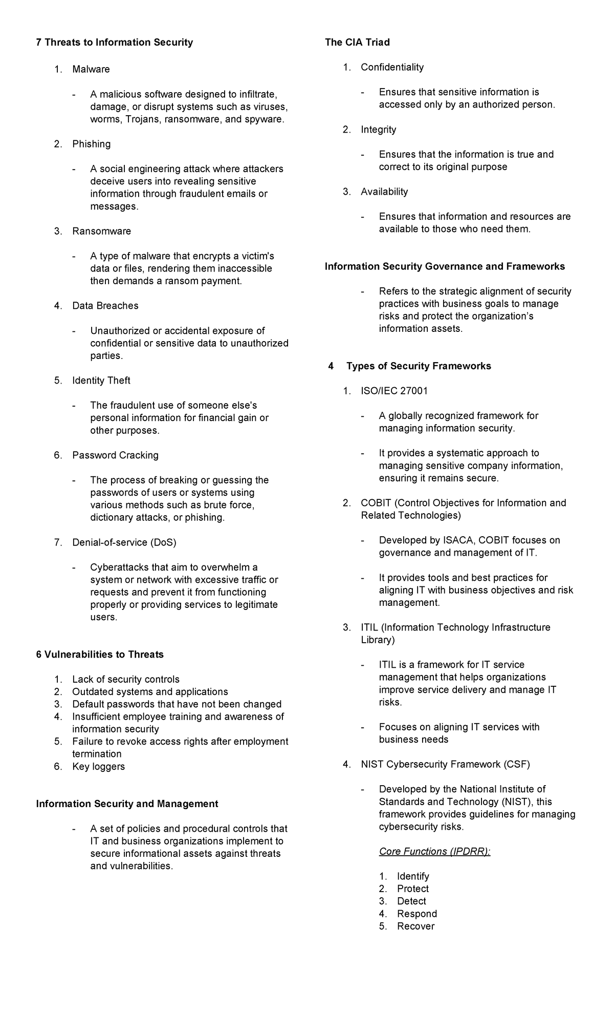 IS 101: 7 Threats to Information Security and Cybersecurity Frameworks ...