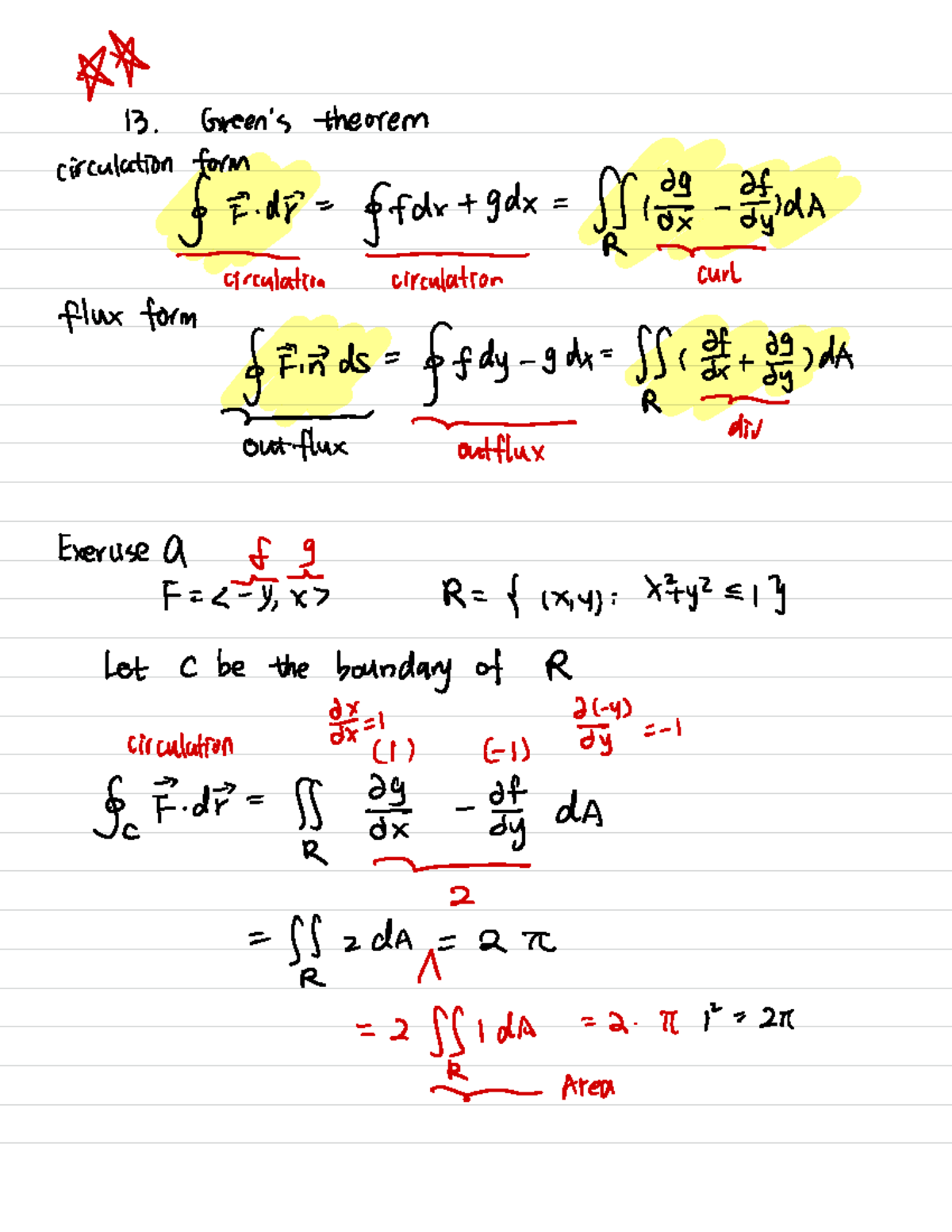 Dec15 Extra Review - Circulation and Flux Theorems in R² - Studocu