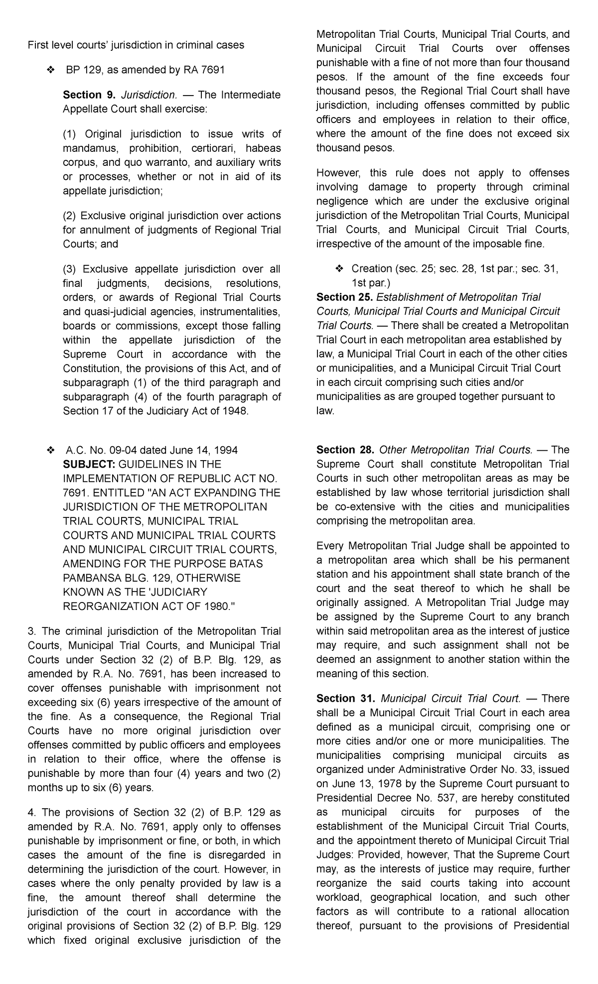 Specific Jurisdiction - First level courts’ jurisdiction in criminal ...