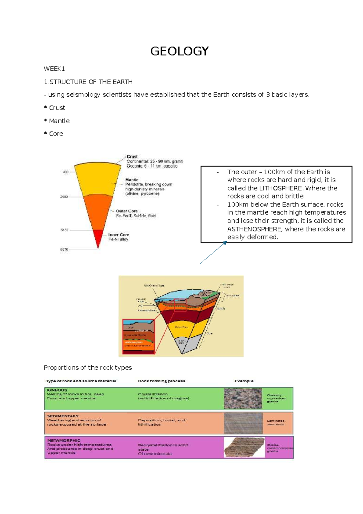 GEOLOGY 101: WEEKLY LECTURES ON EARTH STRUCTURE & MINERALS - Studocu