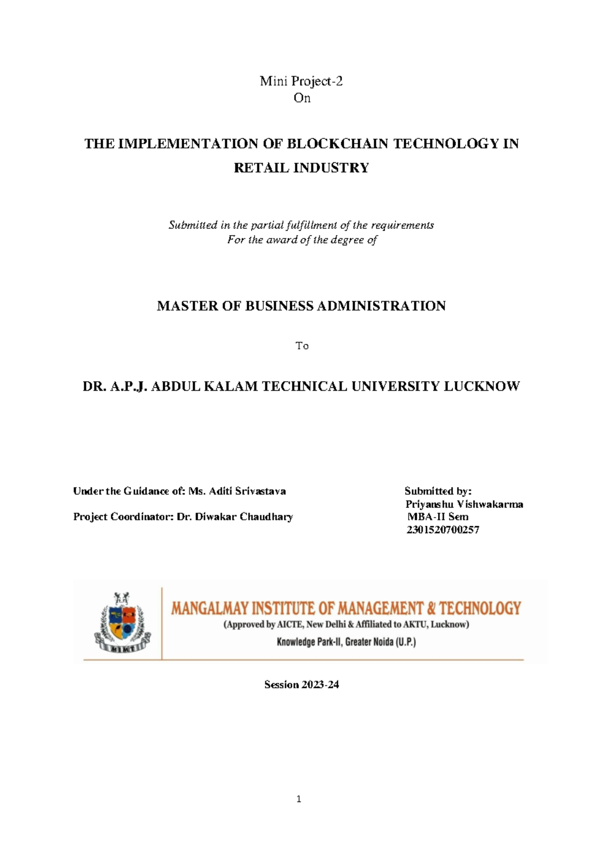Mini Project (KMBN 252): Blockchain Technology in Retail Industry - Studocu