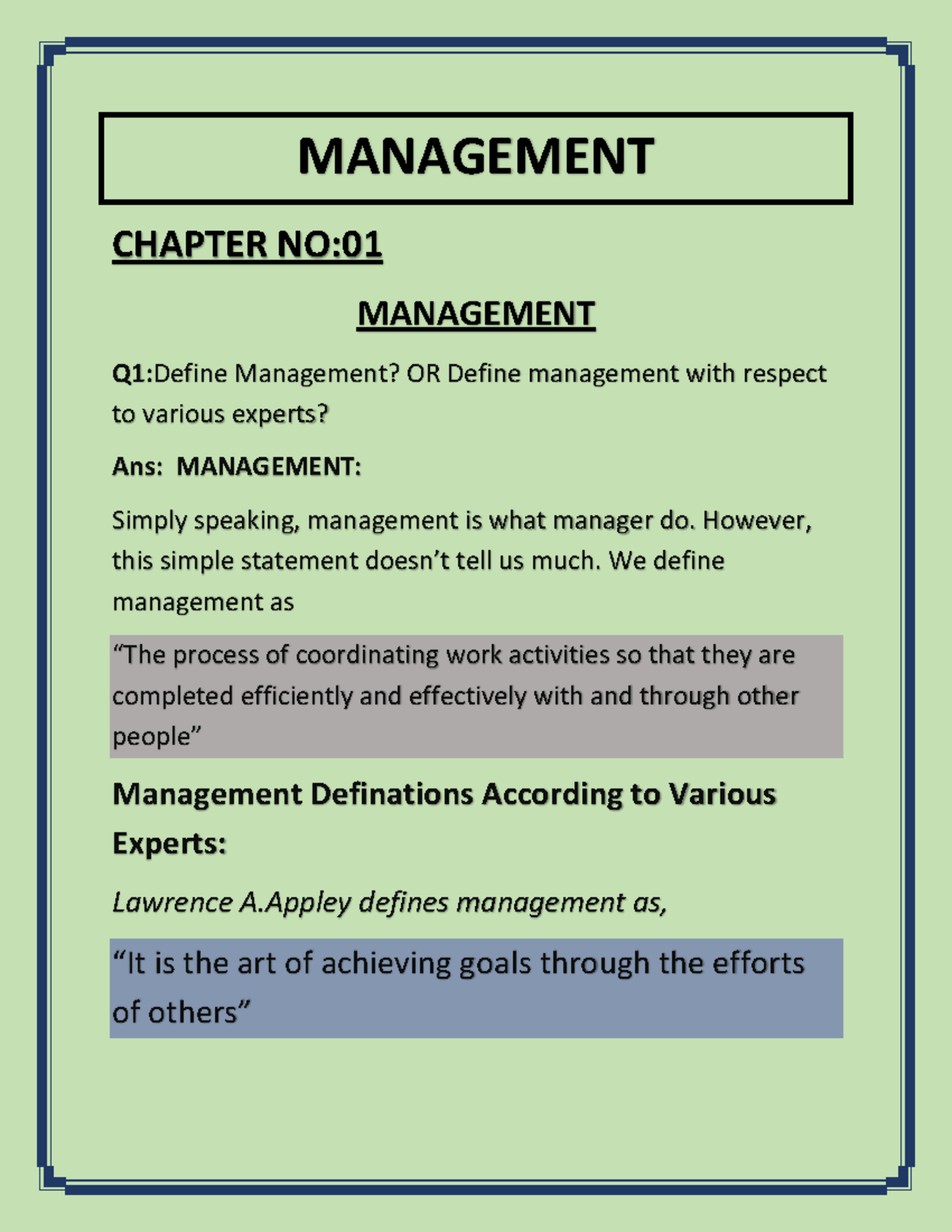 Management Concepts and Definitions: An Overview of Key Functions - Studocu