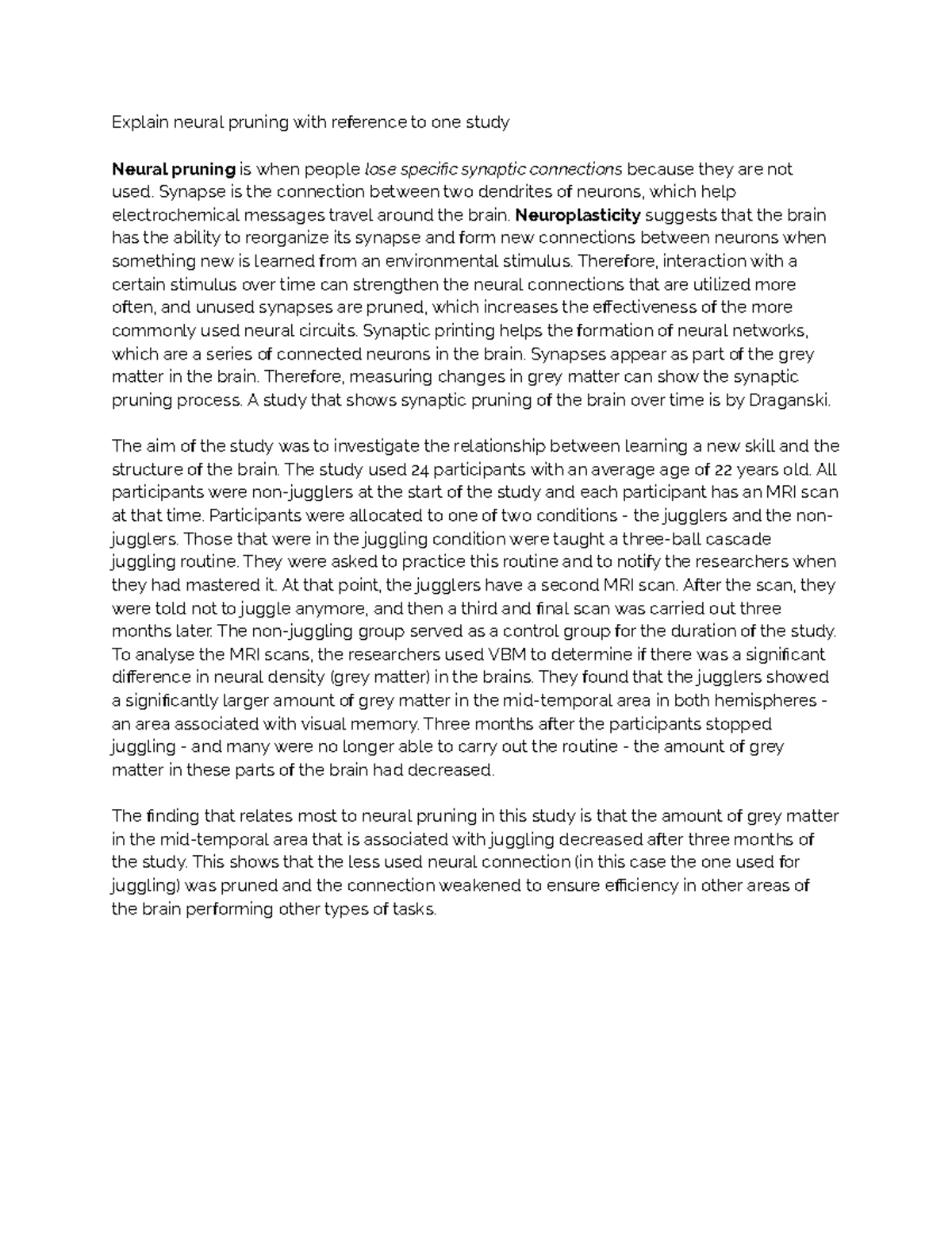 Neural Pruning Explained: Insights from the Draganski Study (PSYCH ...