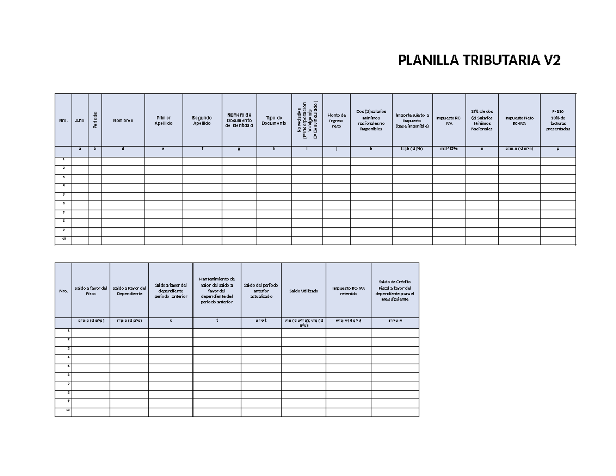 Planilla Tributaria V2: Cálculo y Detalles del Impuesto RC-IVA - Document Preview