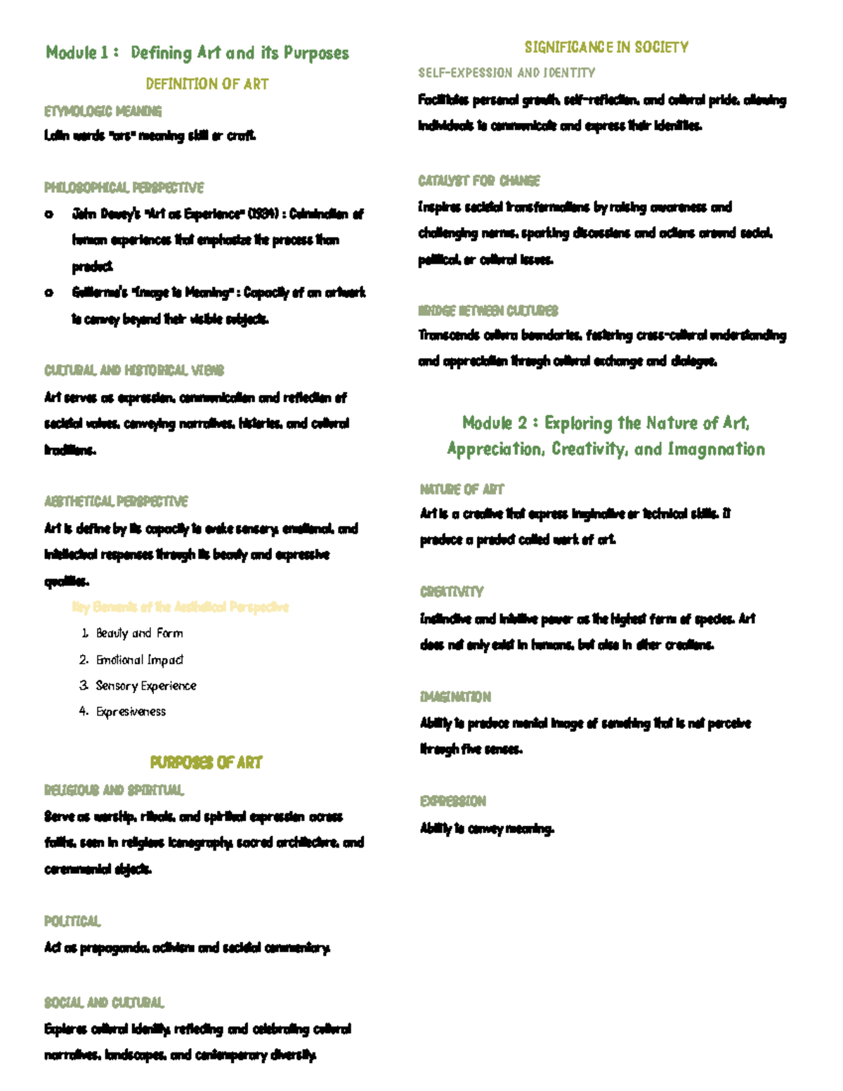 Art 002: Significance of Art in Society - Module Notes - Studocu