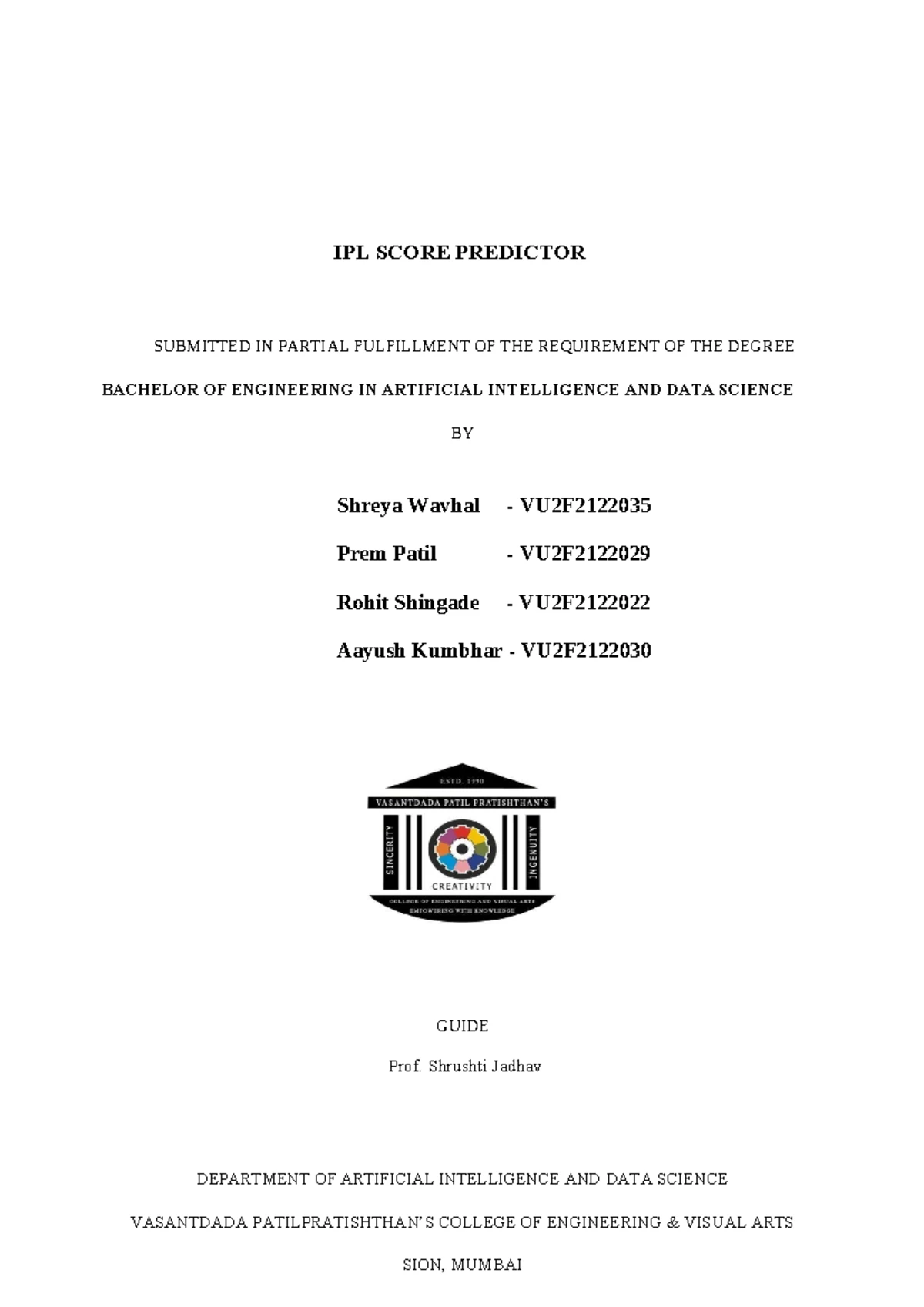 Cloud Computing Mini Project: IPL Score Predictor Report - Studocu