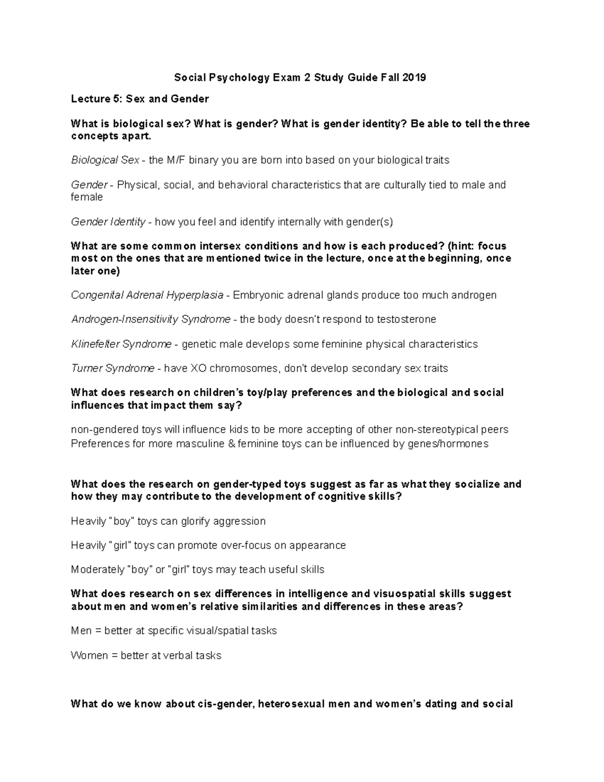 Social Psychology Exam 2 Study Guide (Fall 2019) - Key Topics and ...