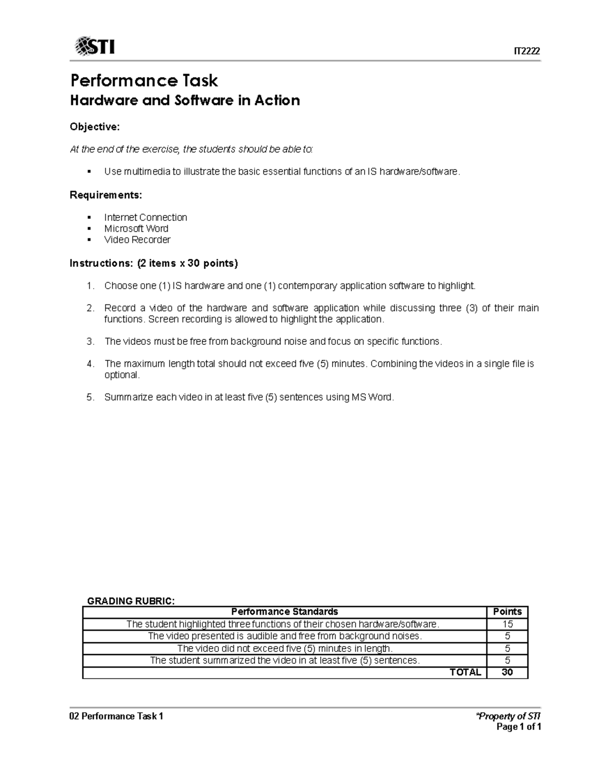 STI Performance Task: IS Hardware & Software in Action - Studocu