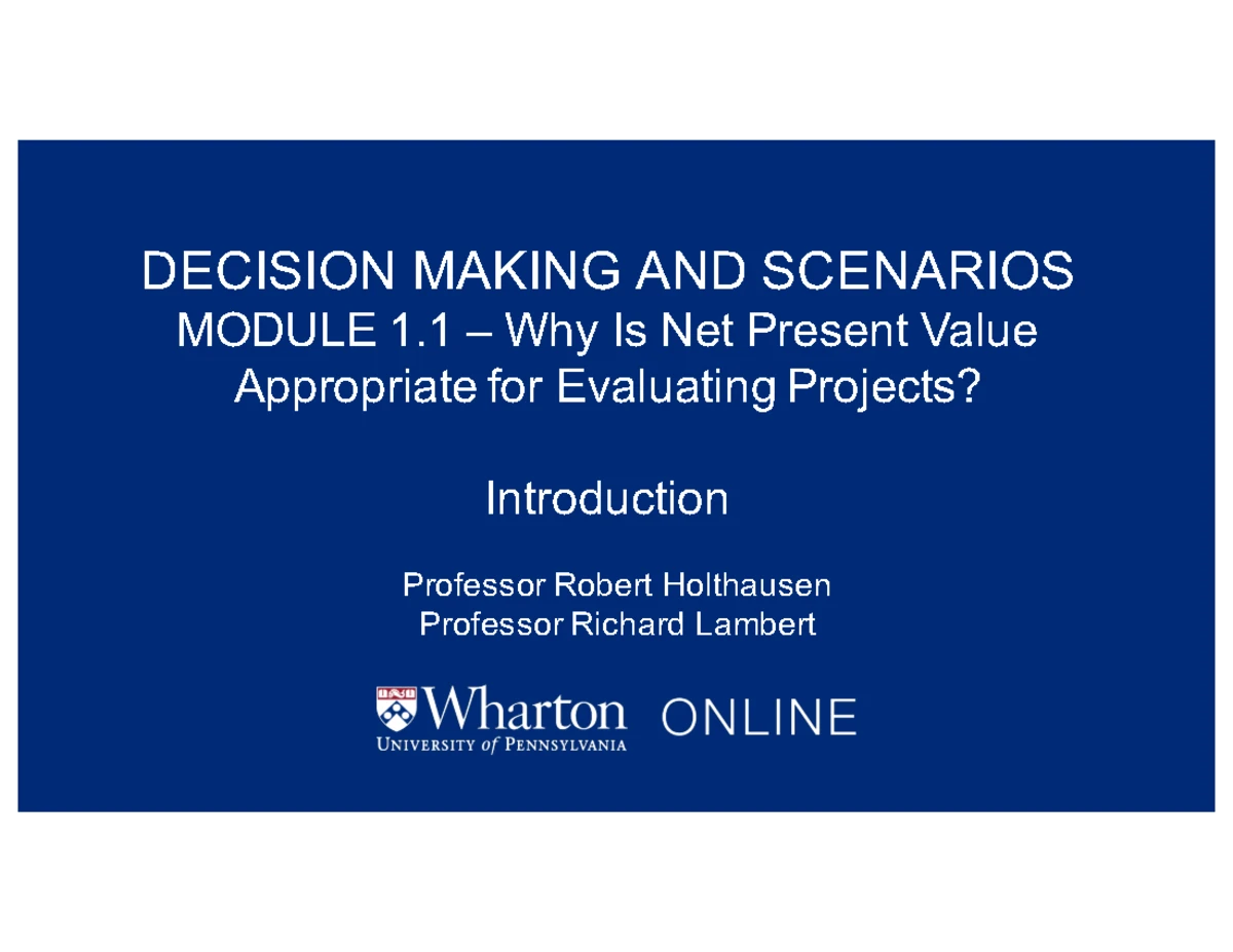 WHARTON ONLINE Module 2: Deterministic Models & Optimization - Studocu