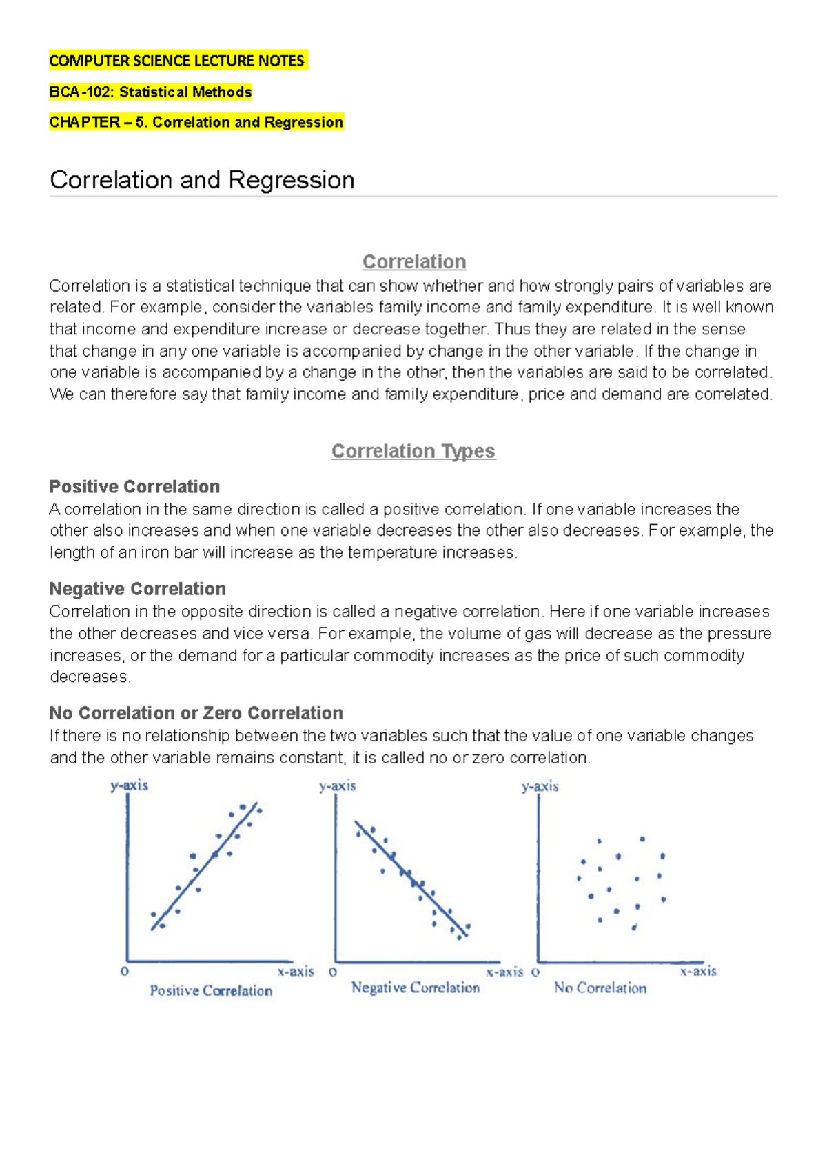 BCA-102 Lecture Notes: Ch 5 - Correlation & Regression Concepts - Studocu