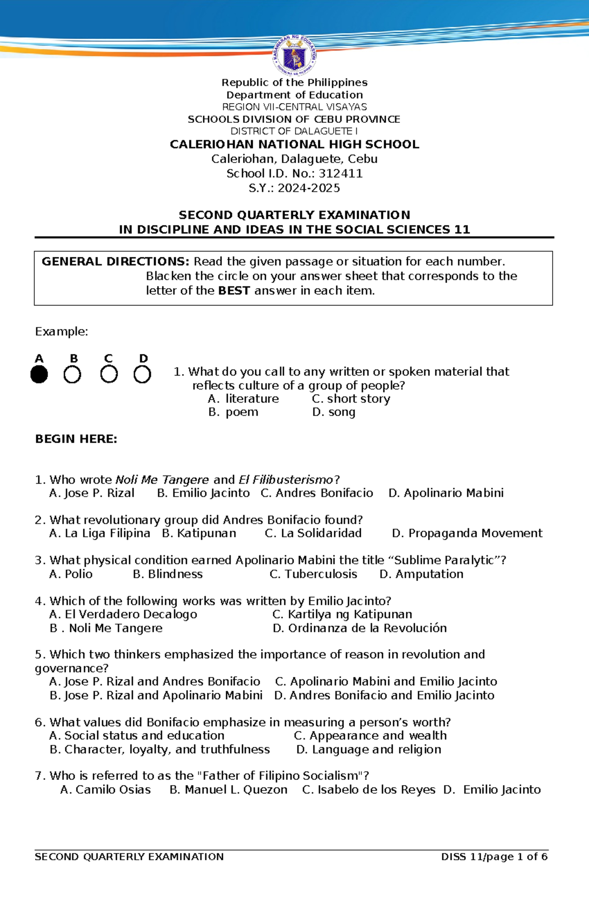 DISS11 - 2nd Quarterly Exam in Discipline and Ideas in Social Sciences ...