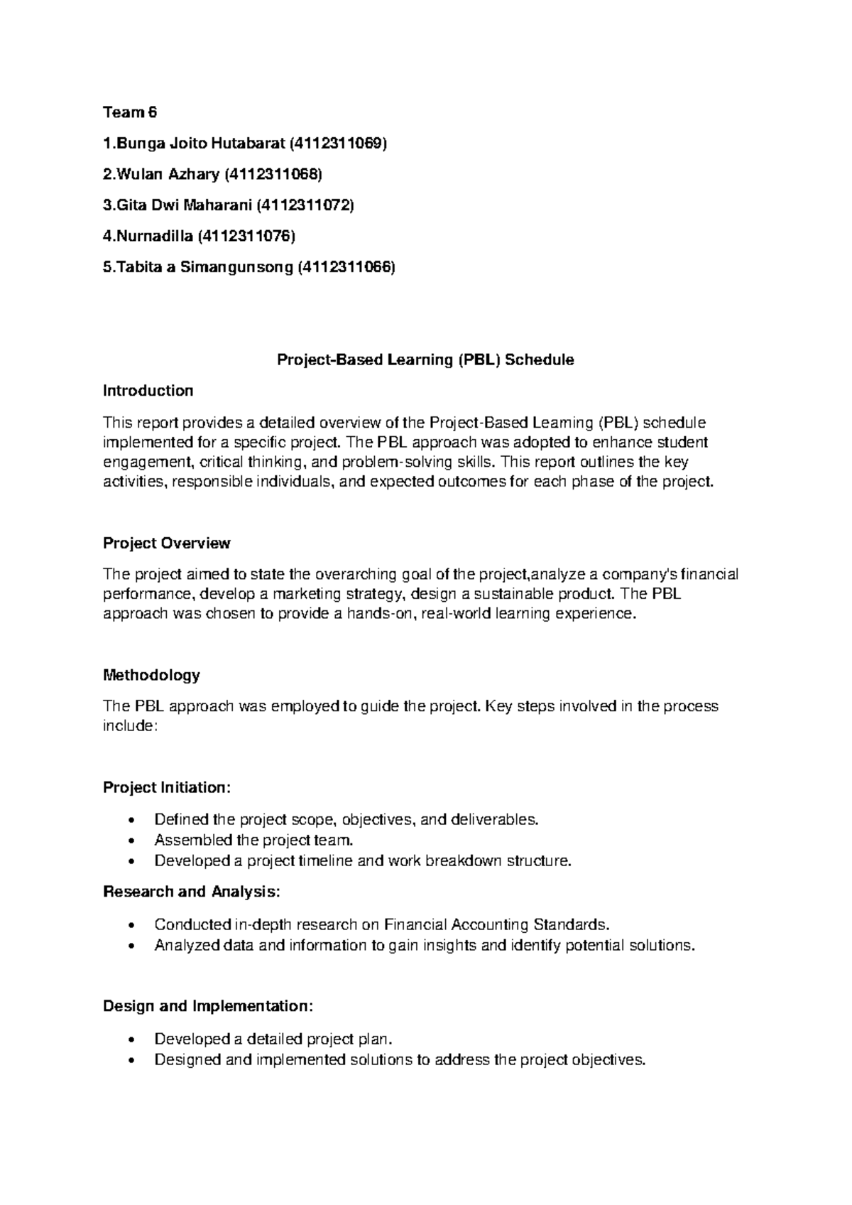 PBL Schedule Report for Team 6: Enhancing Student Engagement - Studocu
