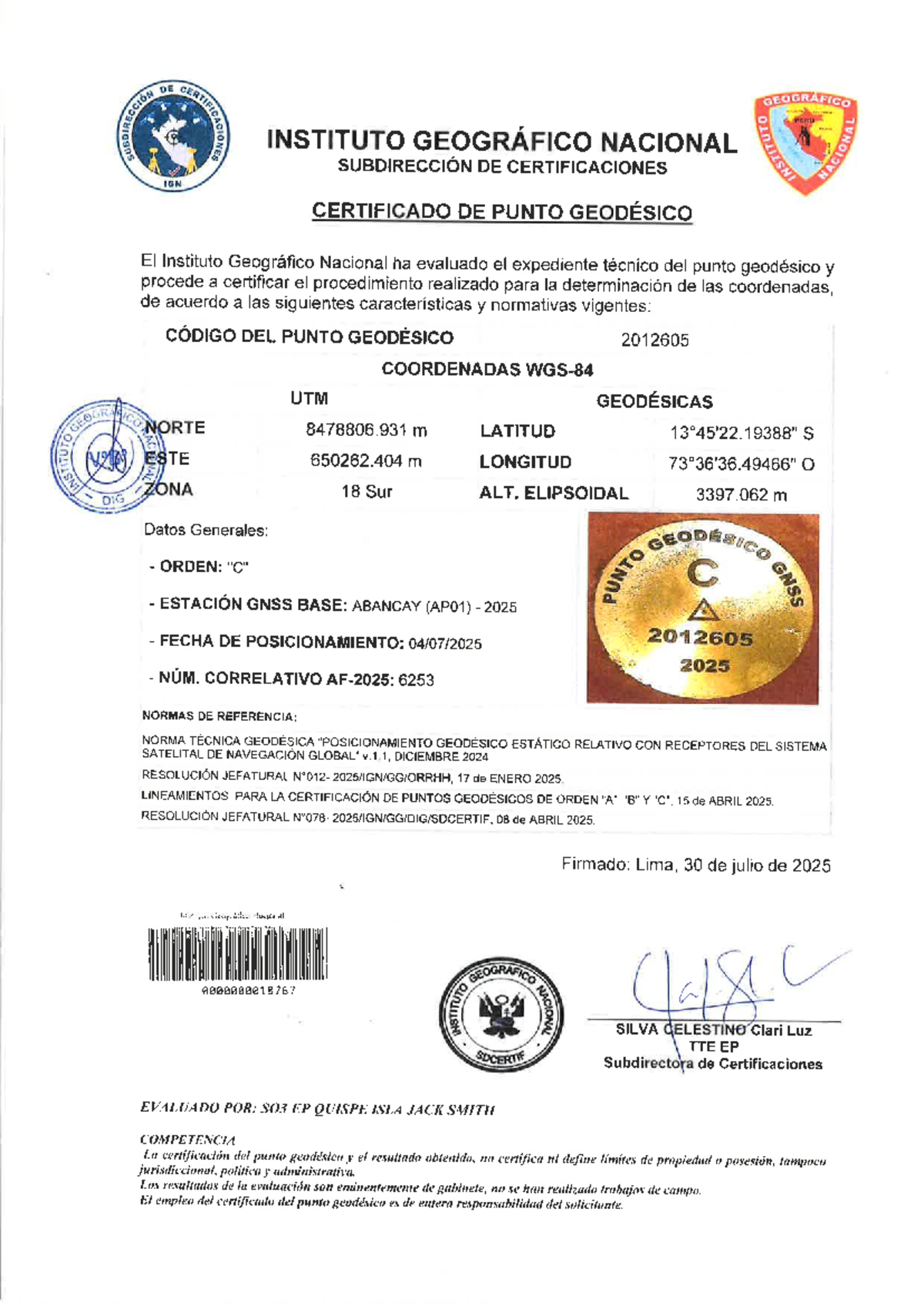 Certificado de Punto Geodésico - Instituto Geográfico Nacional - Document Preview