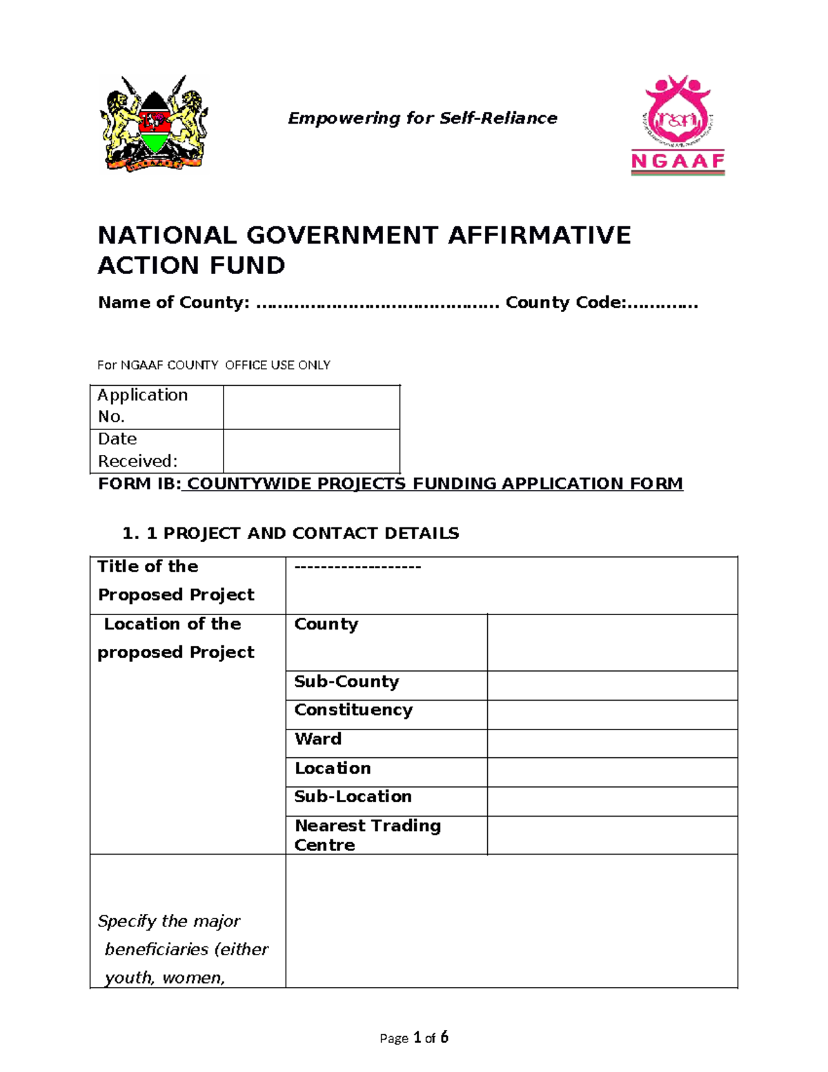 NGAAF Application Form IB: Countywide Projects Proposal Guide - Studocu