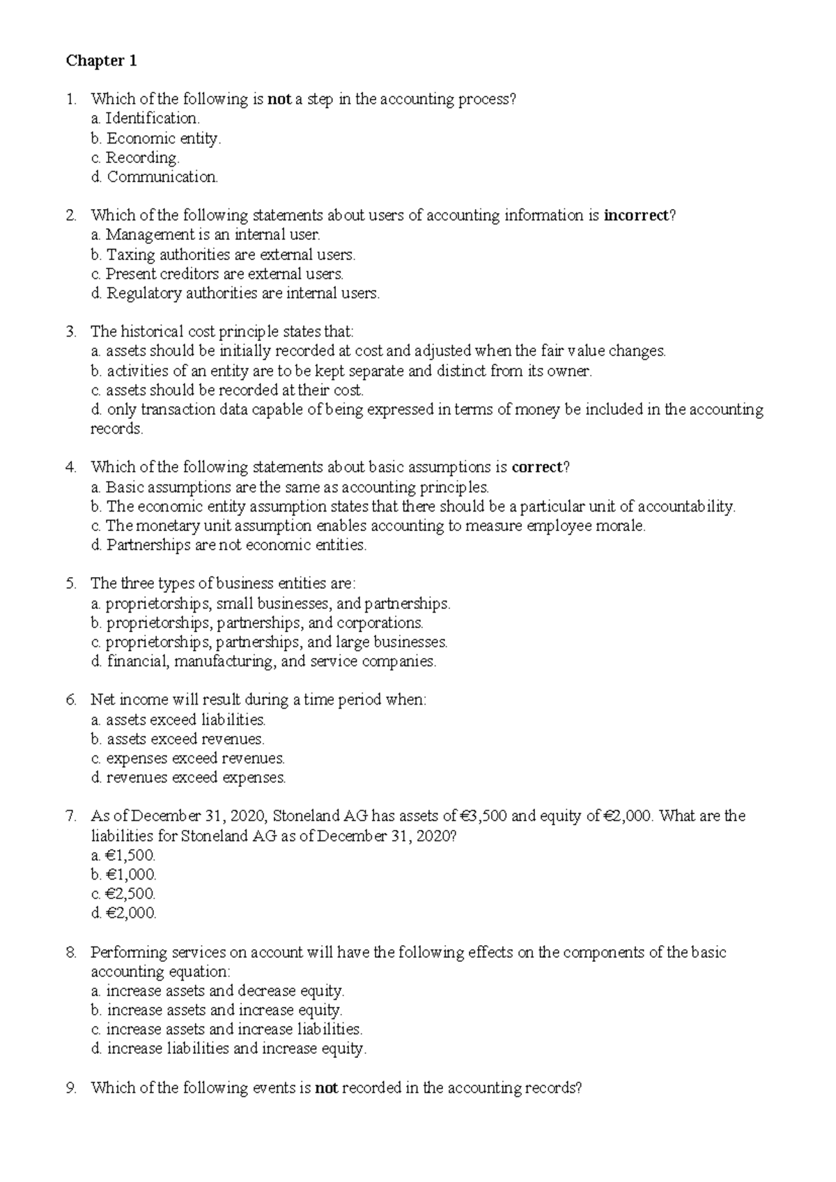 Accounting 101: Chapter 1 Study Notes & Quiz Questions - Studocu