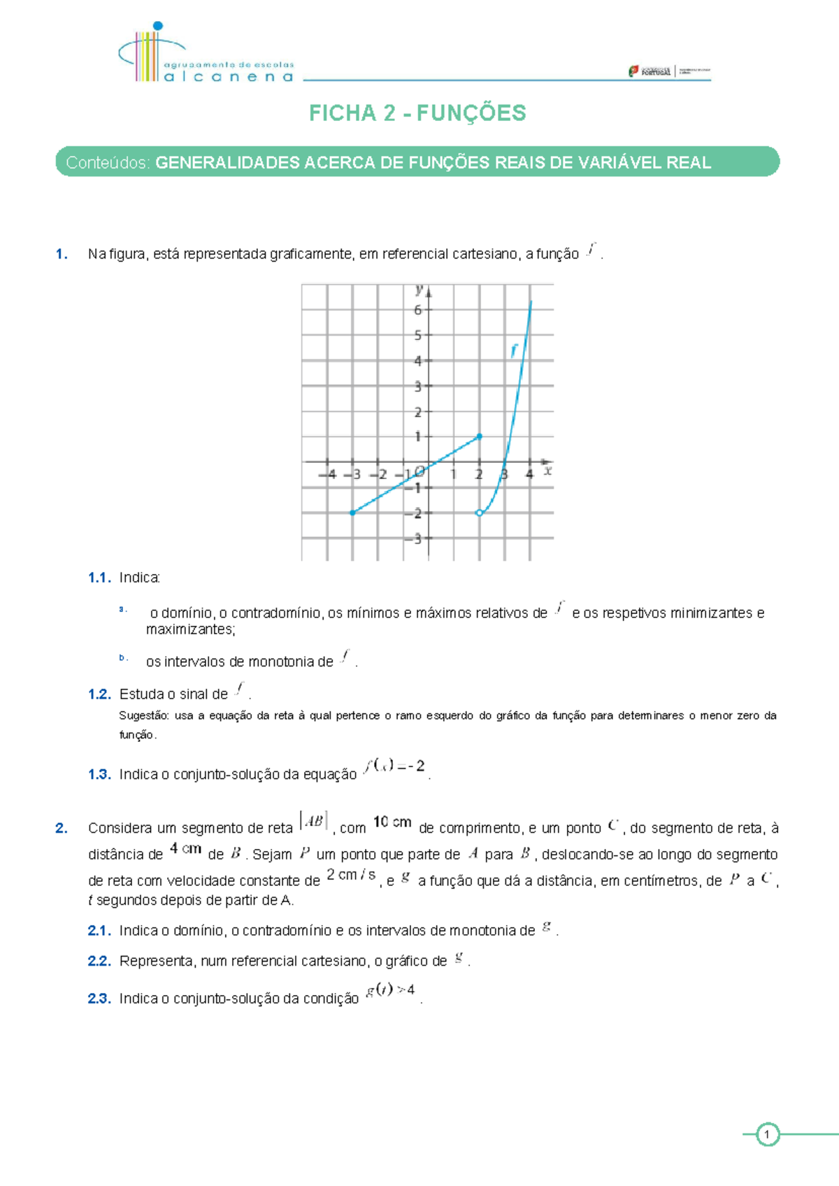 Ficha 2: Funções Reais de Variável Real - Análise Gráfica e Teórica ...