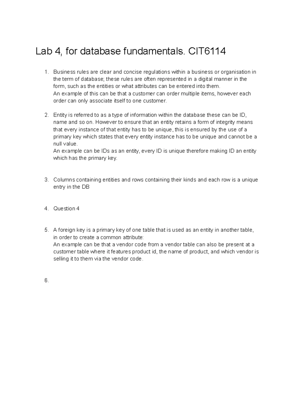 CIT6114 Lab 4 - Multivalued Attributes & E-R Diagram Practice - Studocu