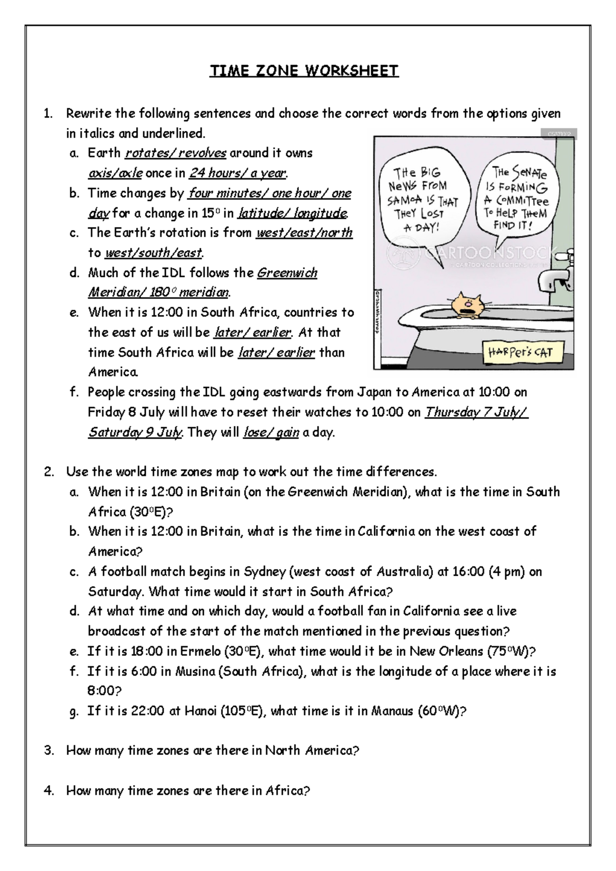 Time Zone Worksheet: Understanding Global Time Differences - Studocu