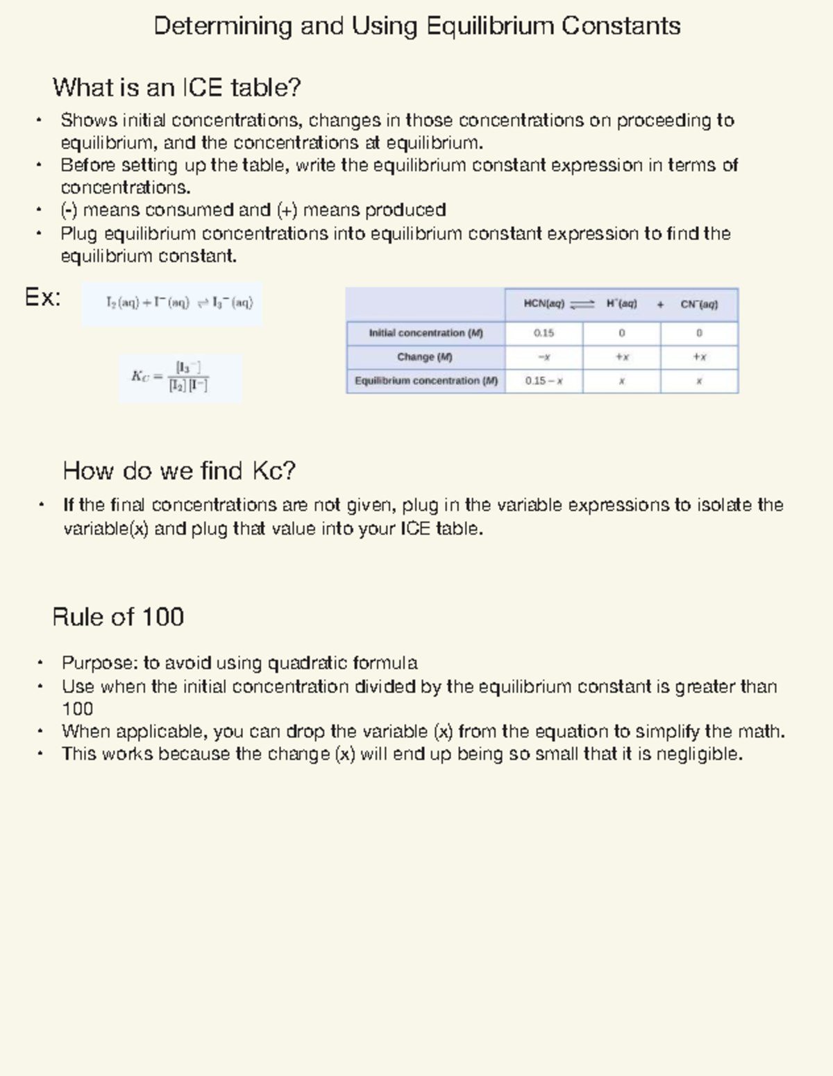 Equilibrium Constants and ICE Tables: Study Guide #3 - Studocu