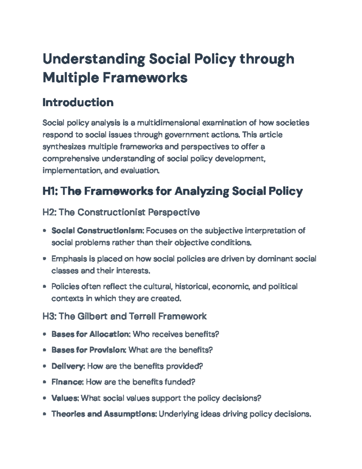 Analyzing Social Policy: Frameworks and Evaluations in Contexts ...