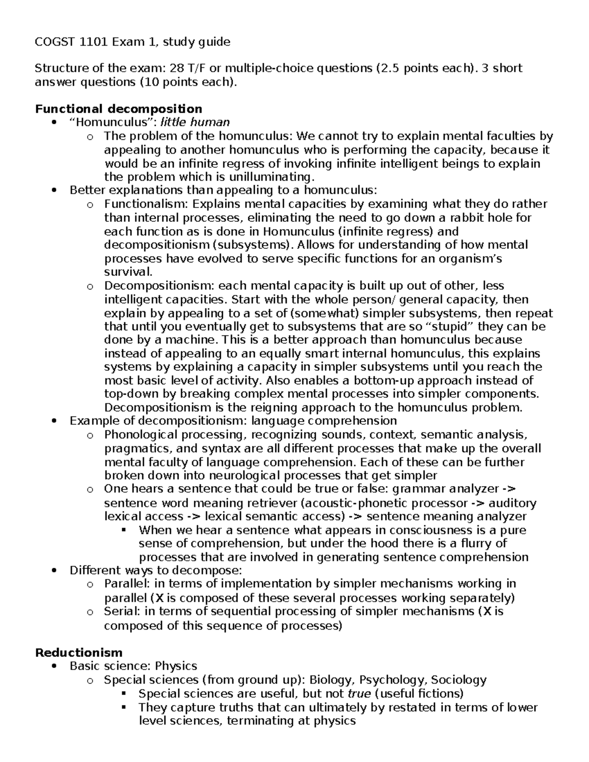COGST 1101 Exam 1 Study Guide: Key Concepts and Review Notes - Studocu