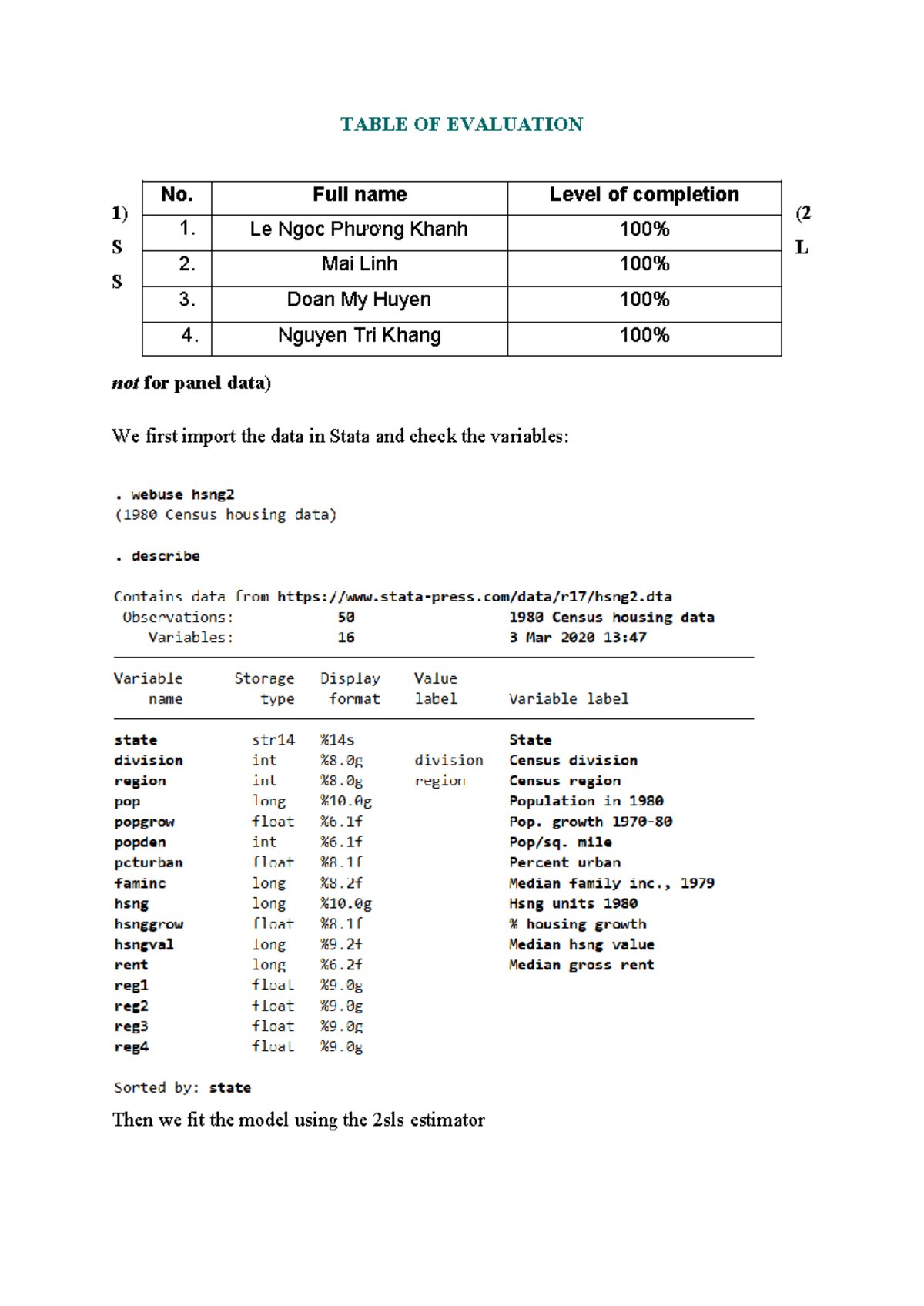 HW8 - Evaluation of 2SLS and EC2SLS in Panel Data Analysis - Studocu
