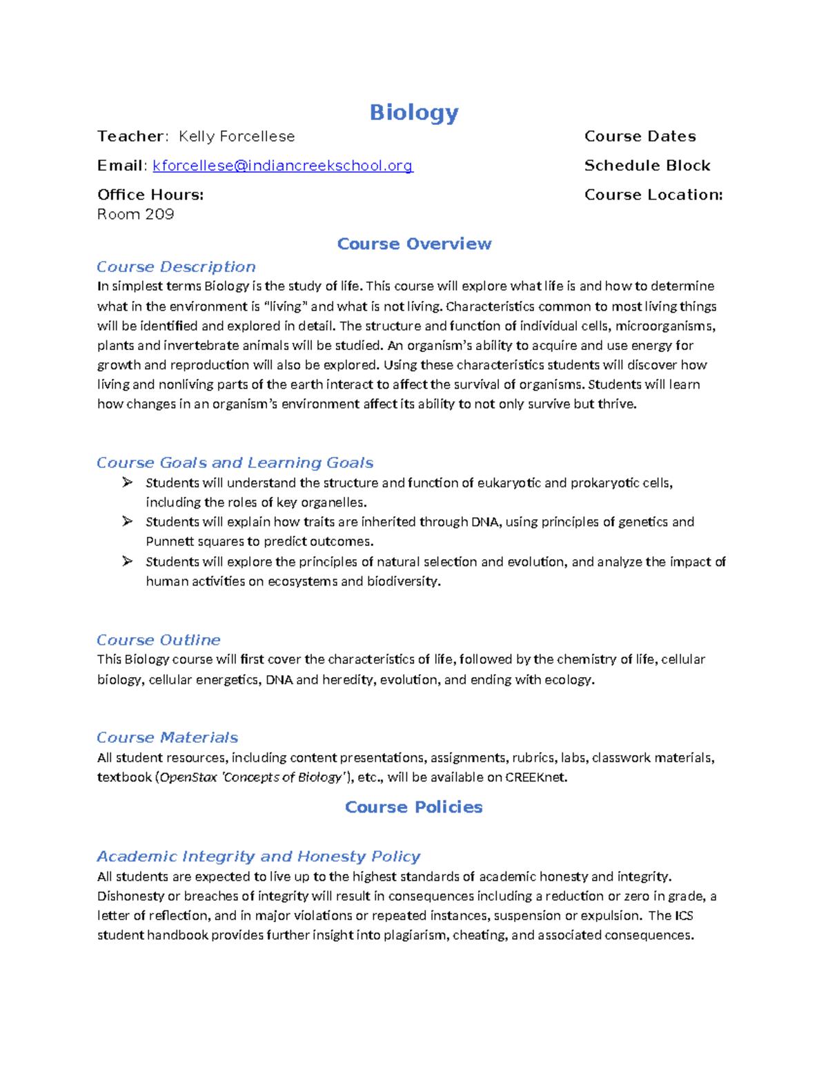 Biology Syllabus Overview - Course Code: Bio 101 - Studocu