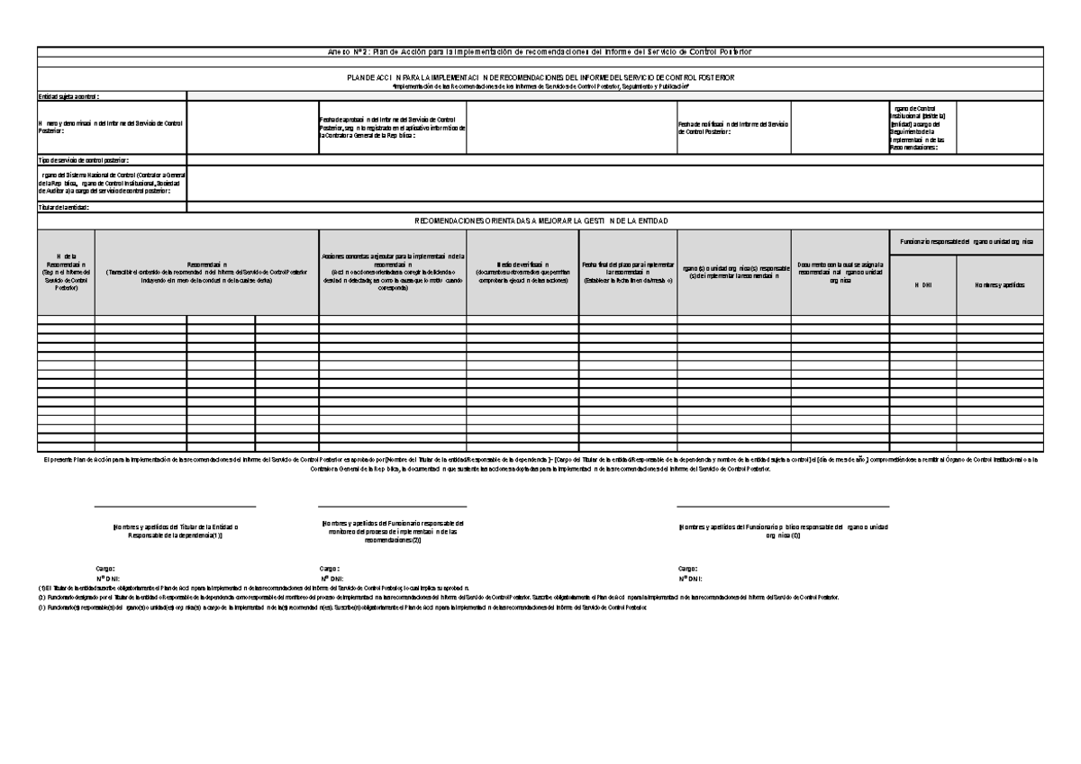 Plan de Acción para Implementar Recomendaciones del Informe de Control ...