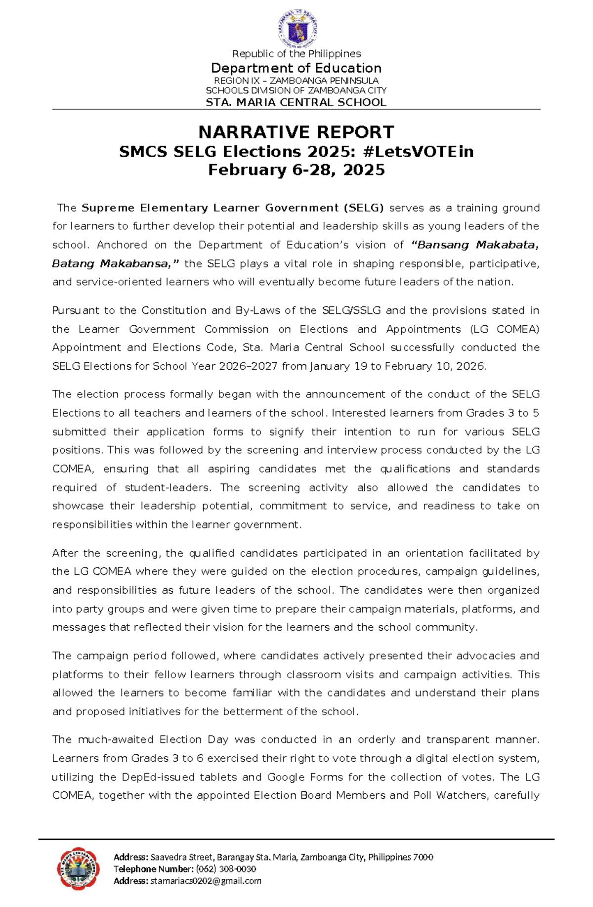 SELG Elections Narrative Report SY 2025-2026: A Leadership Journey ...