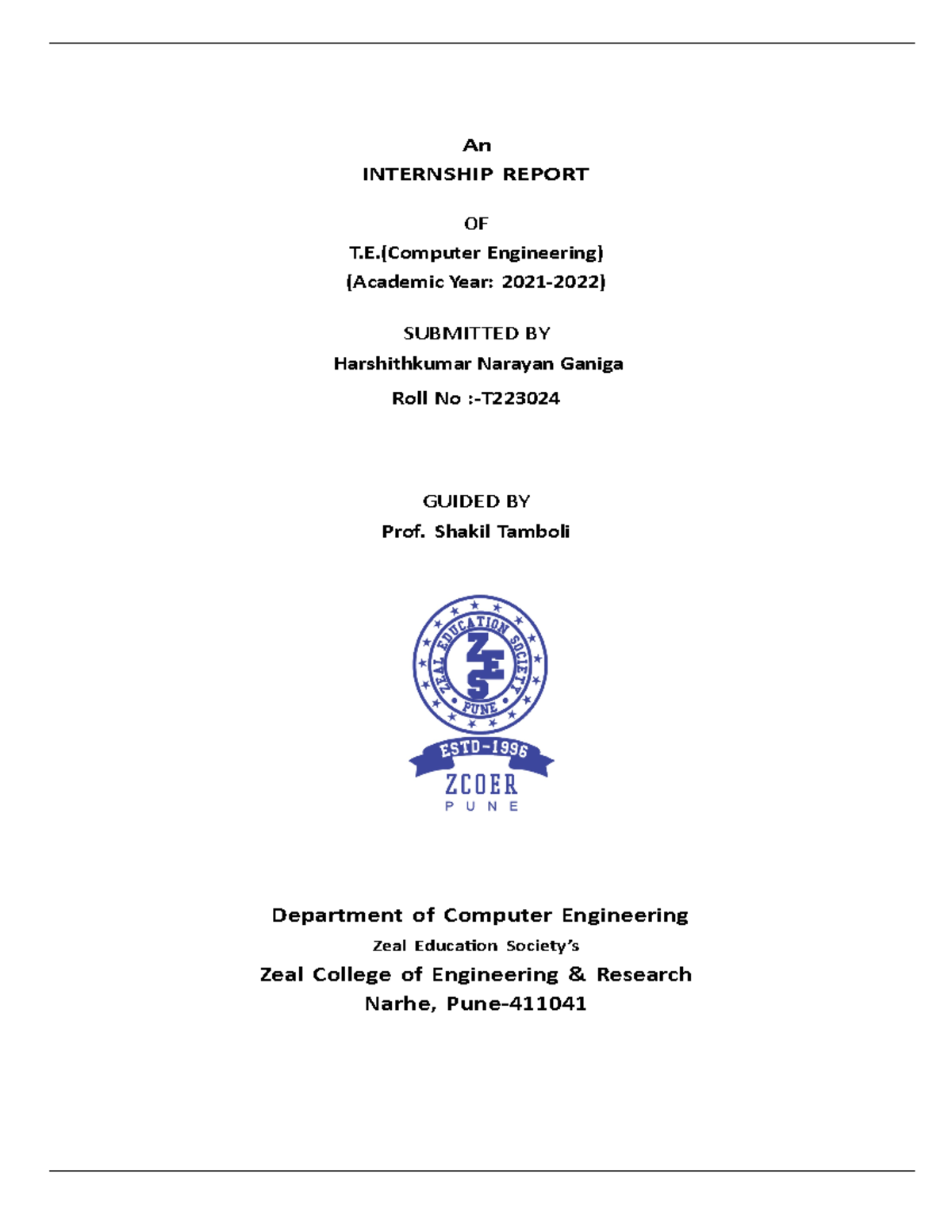 Hk report final - it is practical - An INTERNSHIP REPORT OF T.(Computer ...