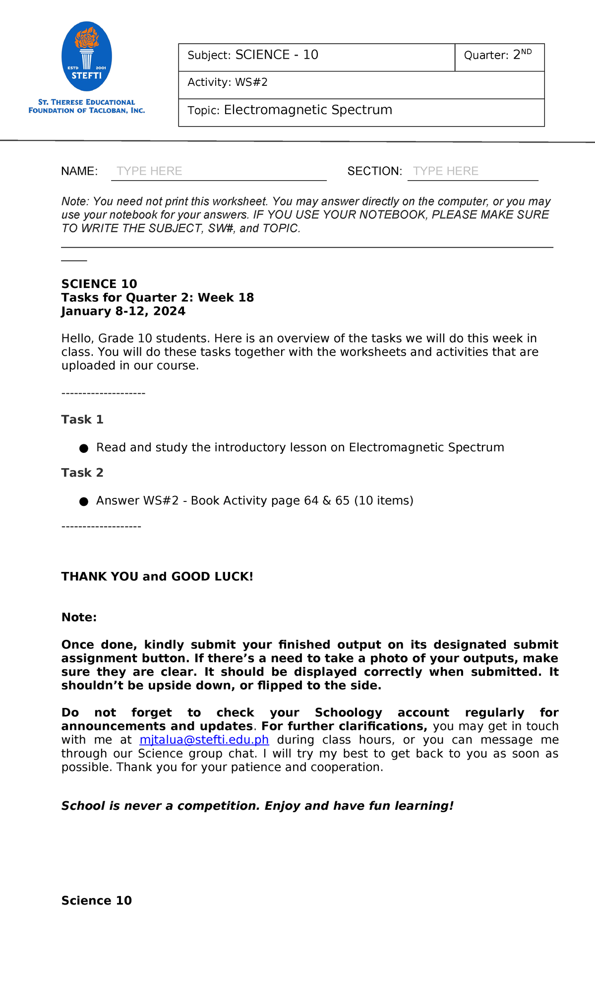 Lesson+3+-+EM+Waves+Concept+Notes - Subject: SCIENCE - 10 Quarter: 2 ...