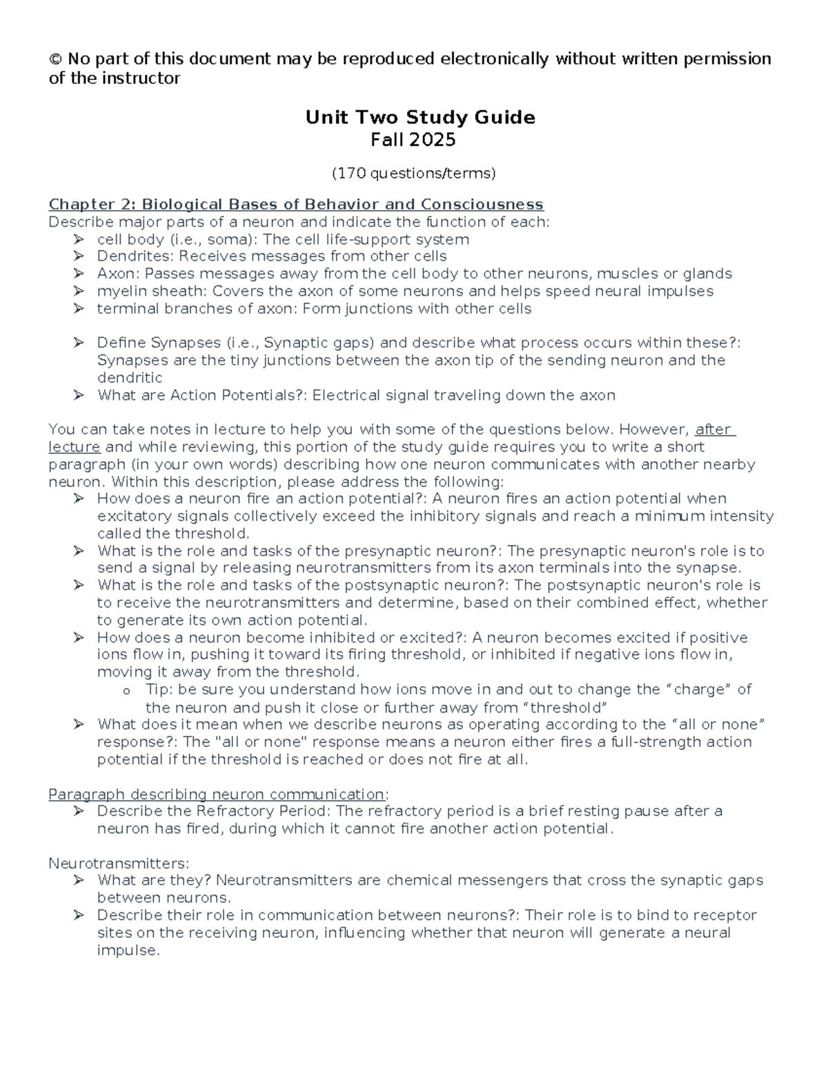 Neuroscience Study Guide: Key Terms & Concepts (SEvans 181 S2025) - Studocu