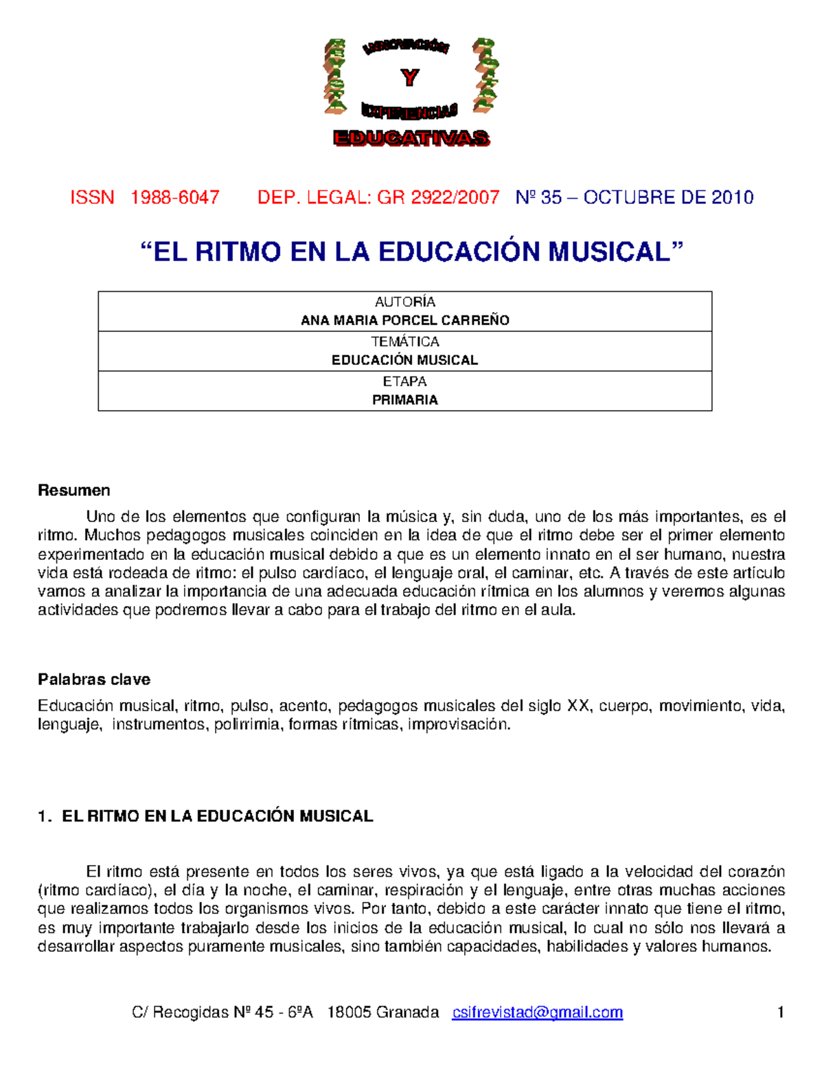 Ritmo en la Educación Musical: Importancia y Actividades - DDGG - Studocu