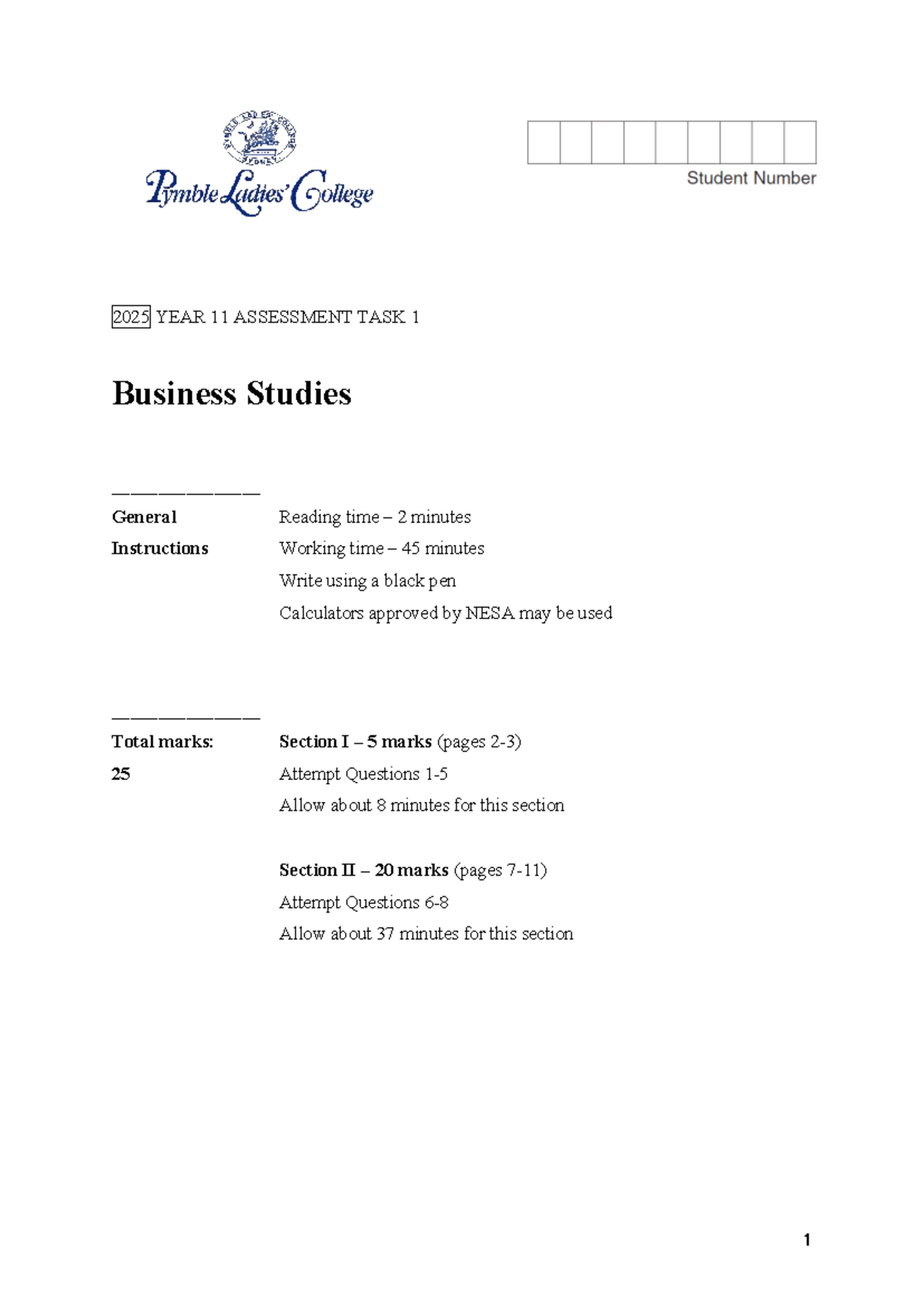 2025 Year 11 Business Studies AT1 - Past Paper Exam - Studocu