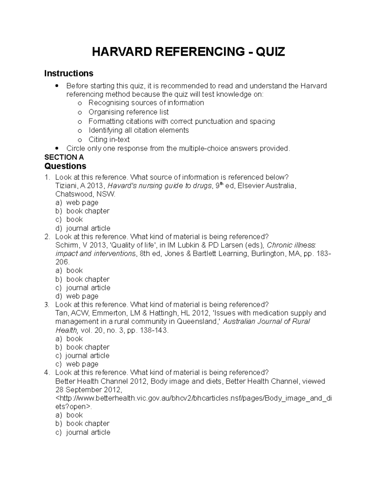 Harvard Referencing Quiz - Week 1 Study Notes - Studocu