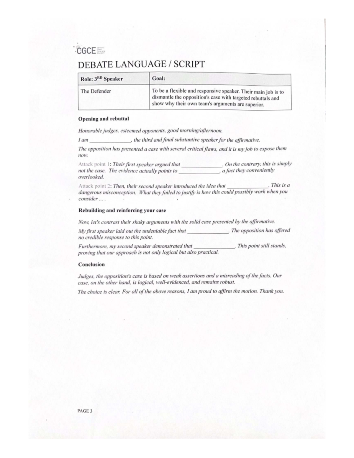 DEBATE LANGUAGE SCRIPT: Defender's Rebuttal Strategy - Studocu