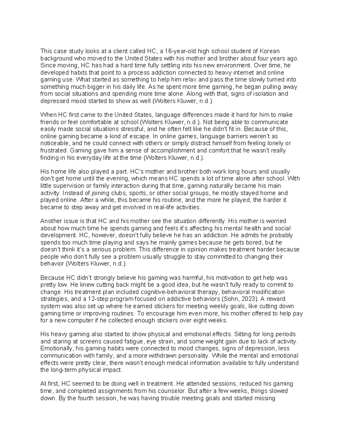 Case Study: HC's Struggle with Internet Gaming Addiction - Studocu