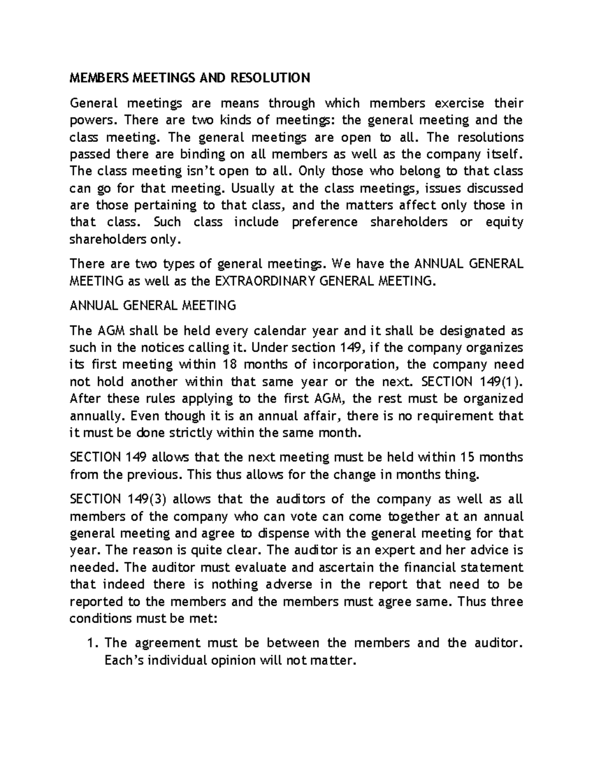 Members Meetings and Resolutions: A Comprehensive Overview - Studocu
