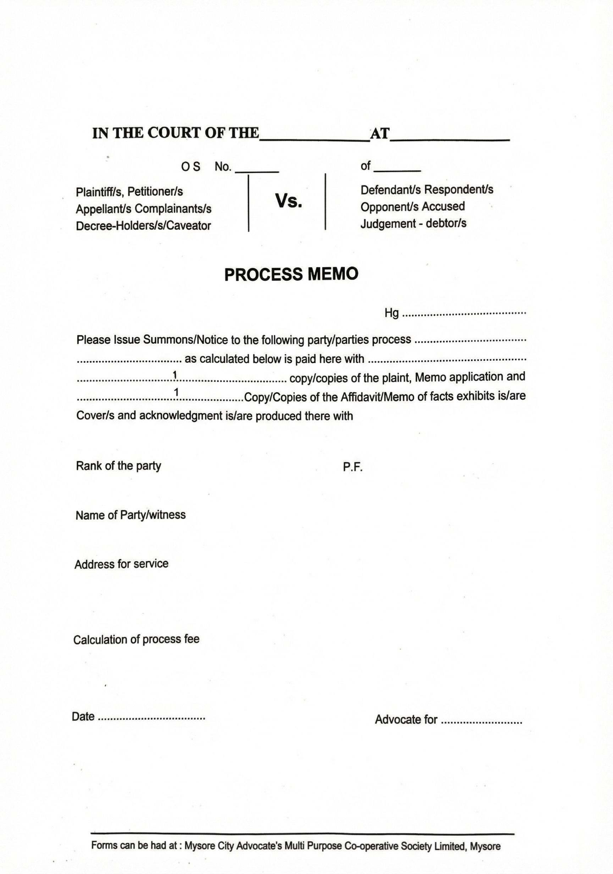 Process Memo for Court Case: OS No. Vs. Accused Judgement - Studocu