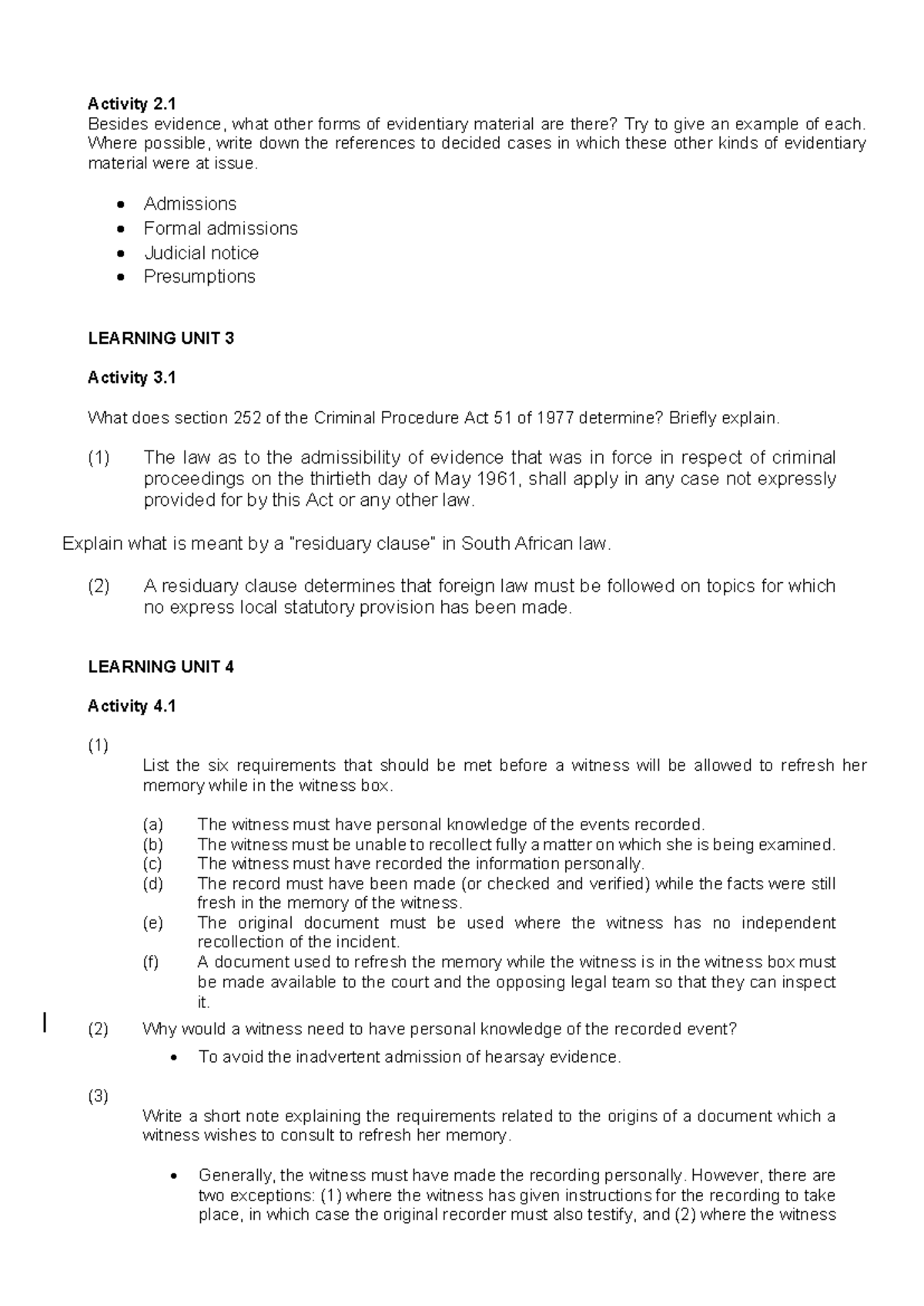 LEV3701 Law of Evidence: Comprehensive Revision Notes - Studocu