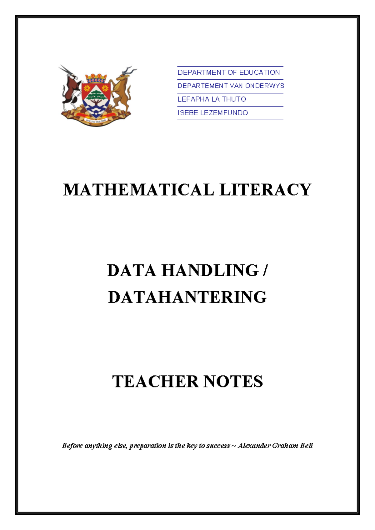 Data Handling - Grade 10 Teacher Notes (MATHEMATICAL LITERACY) - Studocu