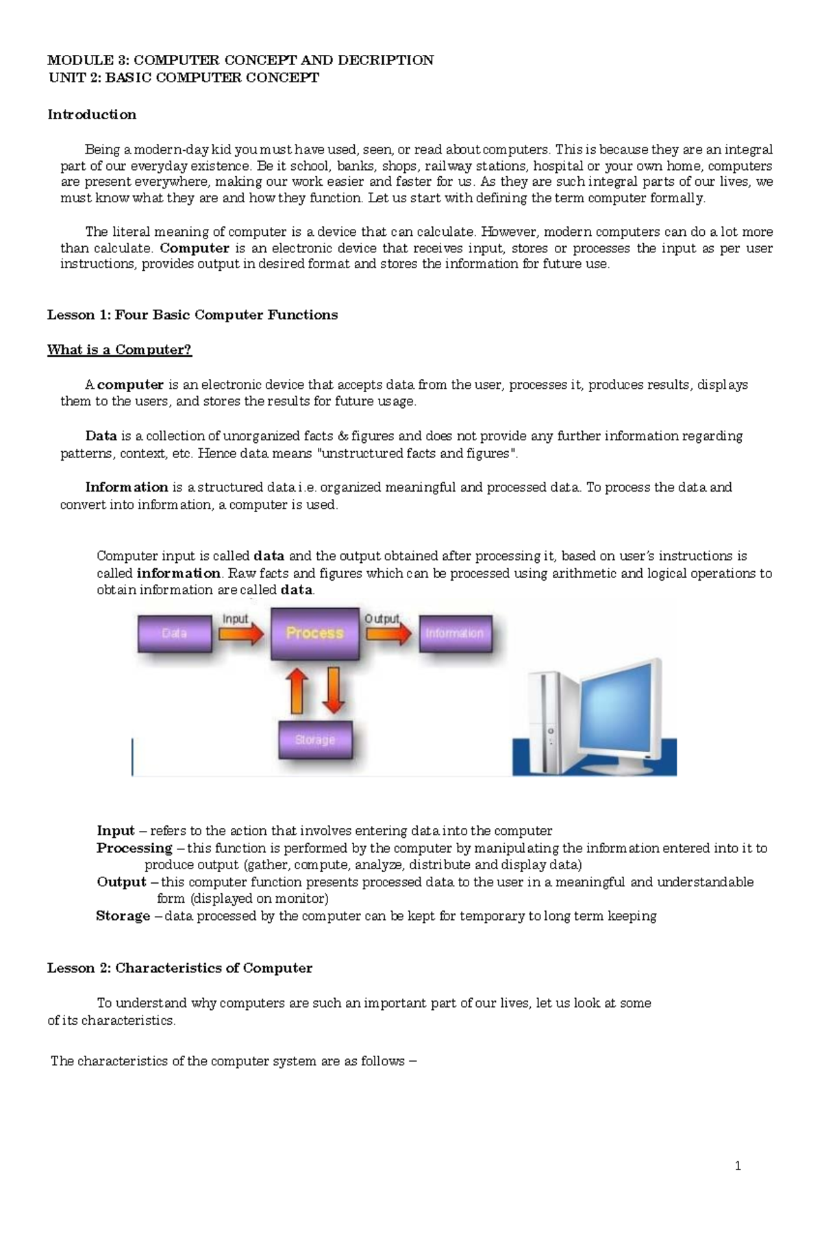 Module 3 Basic Computer Functions - MODULE 3: COMPUTER CONCEPT AND ...