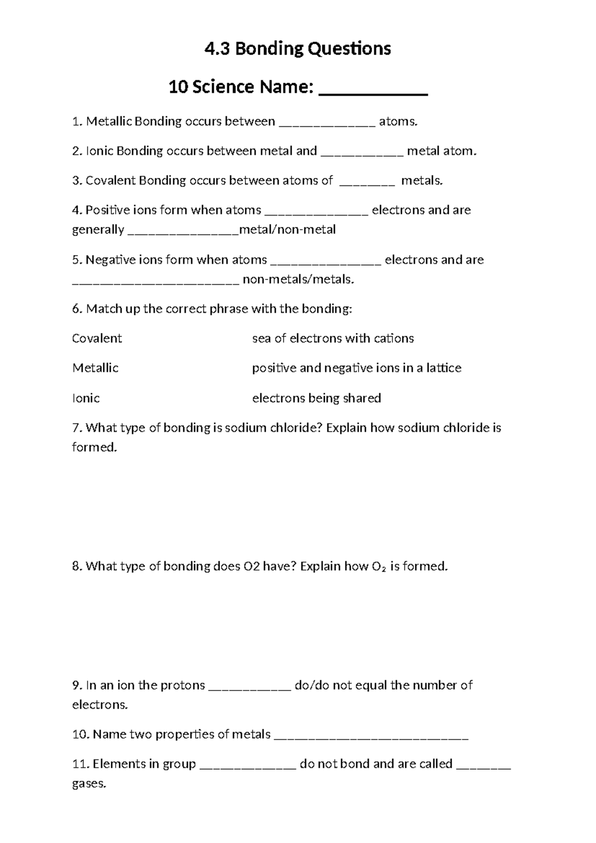 Bonding Questions 4.3 - Science Review 2013 - Studocu