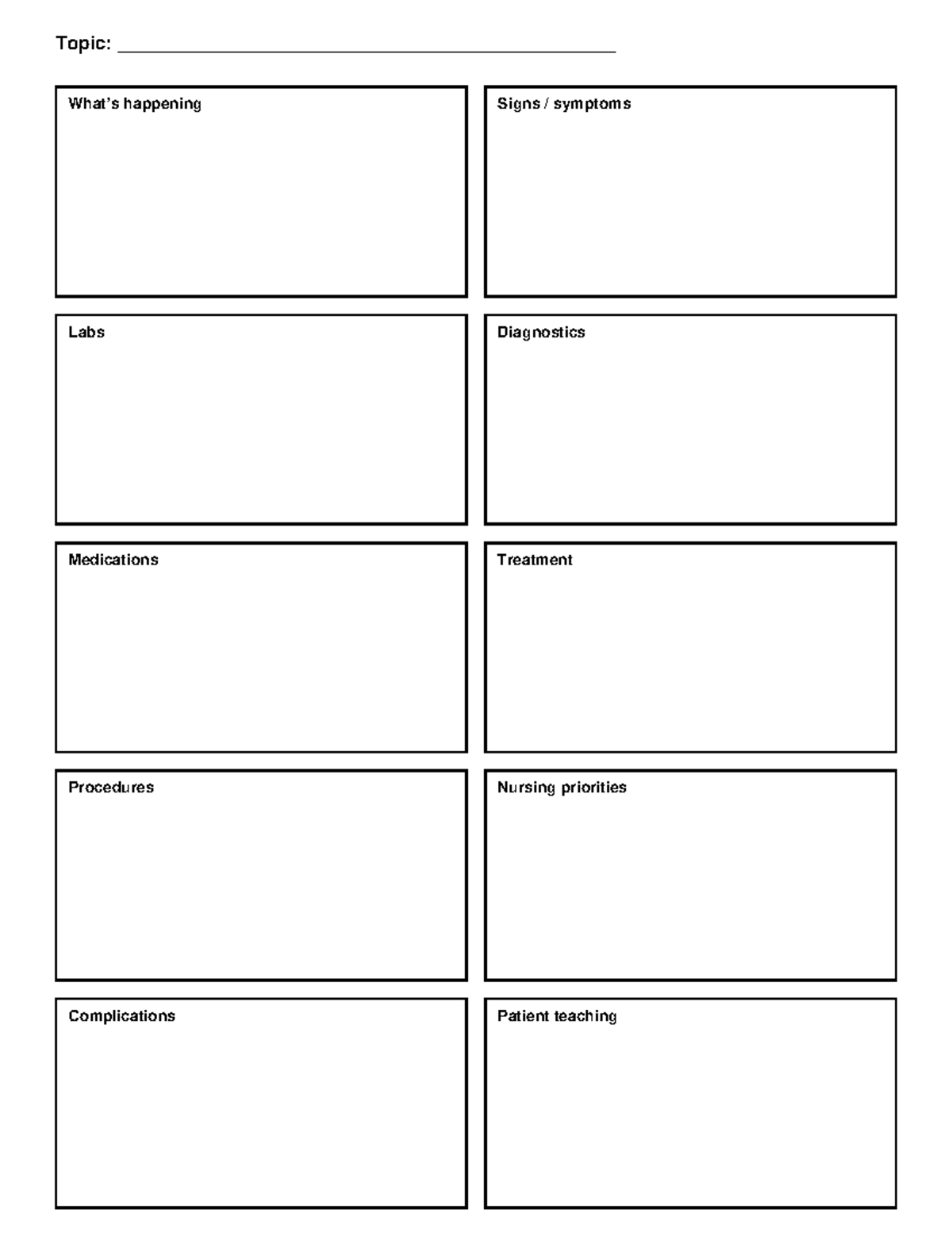 One Page Boxed Template All Equal Boxes Topic Header - Nur 265 - Topic ...