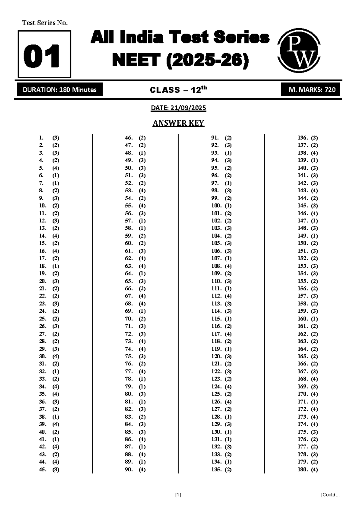 AITS Test Series 01 Hint & Solutions for NEET 2026 - Studocu