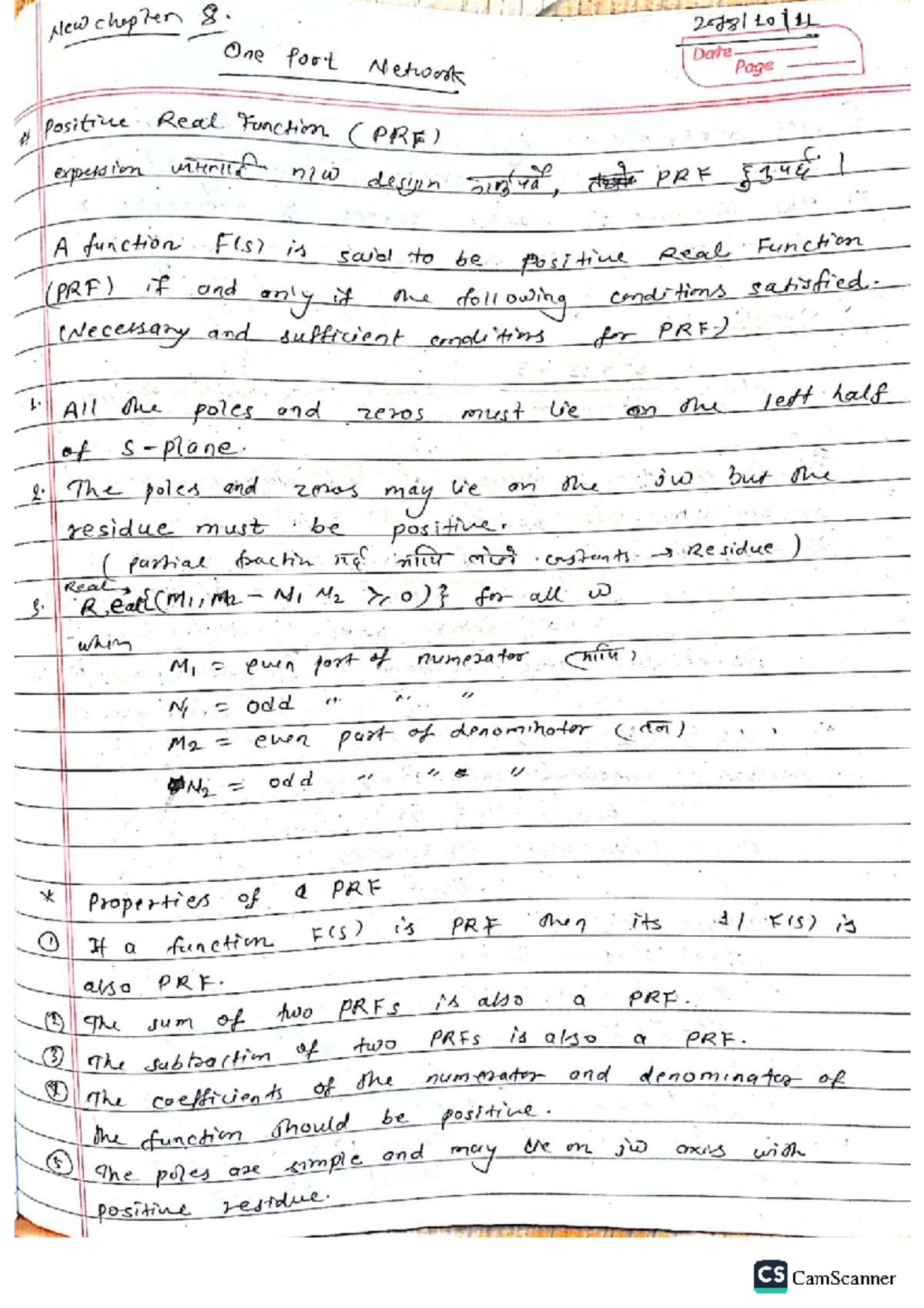 Positive Real Functions in One Port Networks - NT Notes 1PN - Studocu