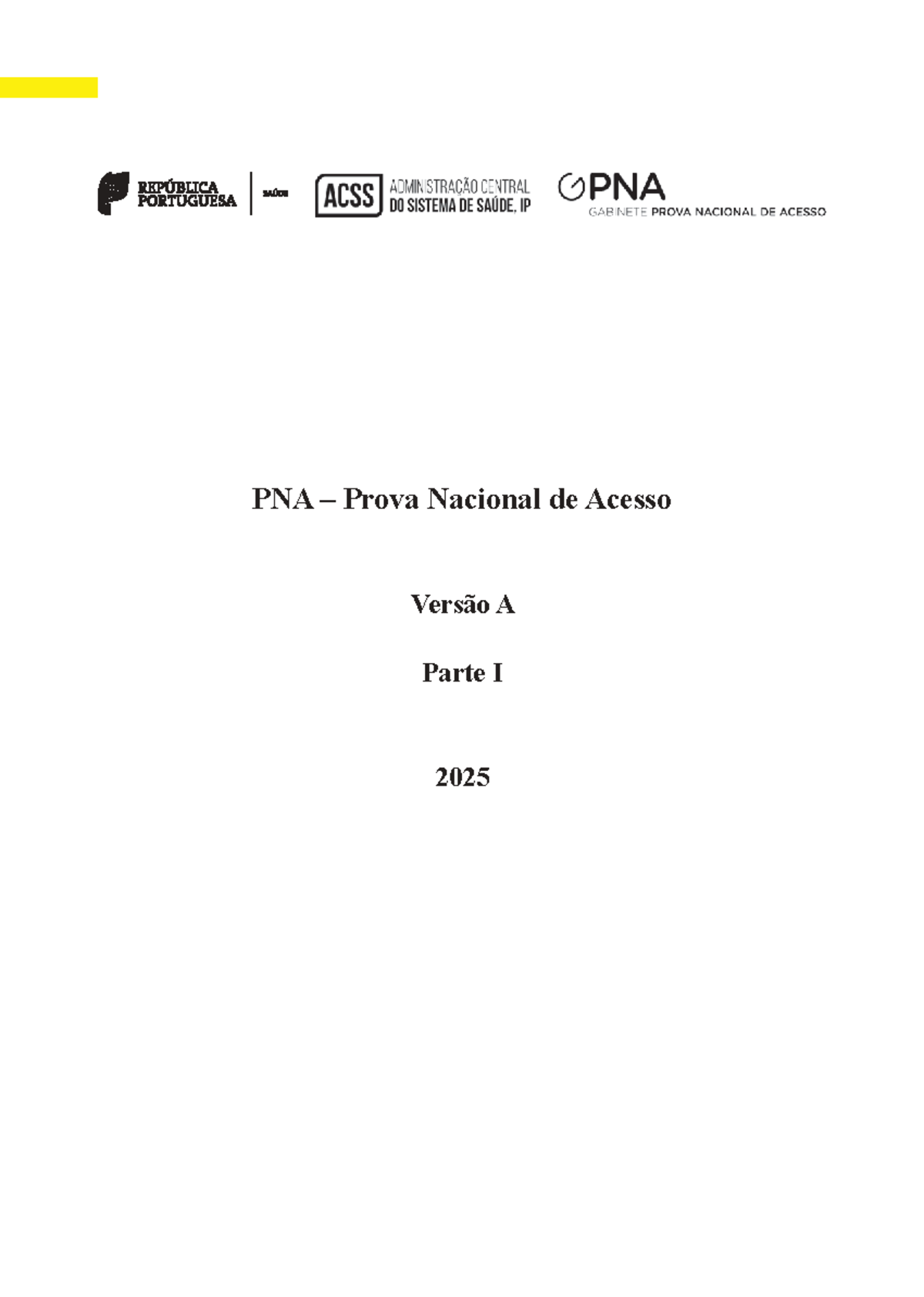 PNA Prova Nacional de Acesso 2025 - Parte I - Versão A - Studocu