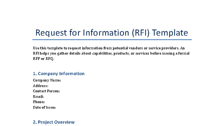 RFI Template for Vendor Information Gathering - abc - Studocu