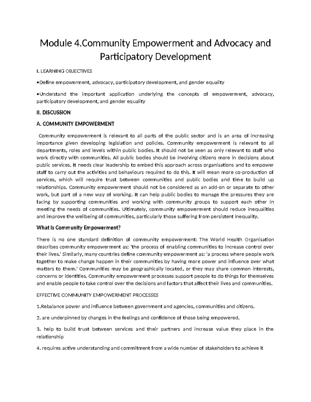 Module 4 CESC - Lecture Notes on Community Empowerment & Advocacy - Studocu